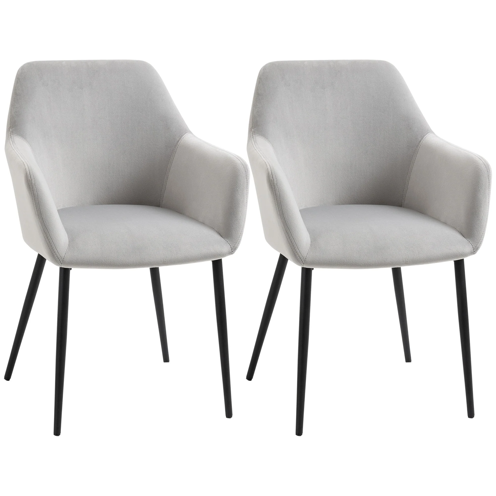 Dining Chairs Set of 2 Upholstered Backrest Steel Legs, Light Gray Velvet Look - Image 2