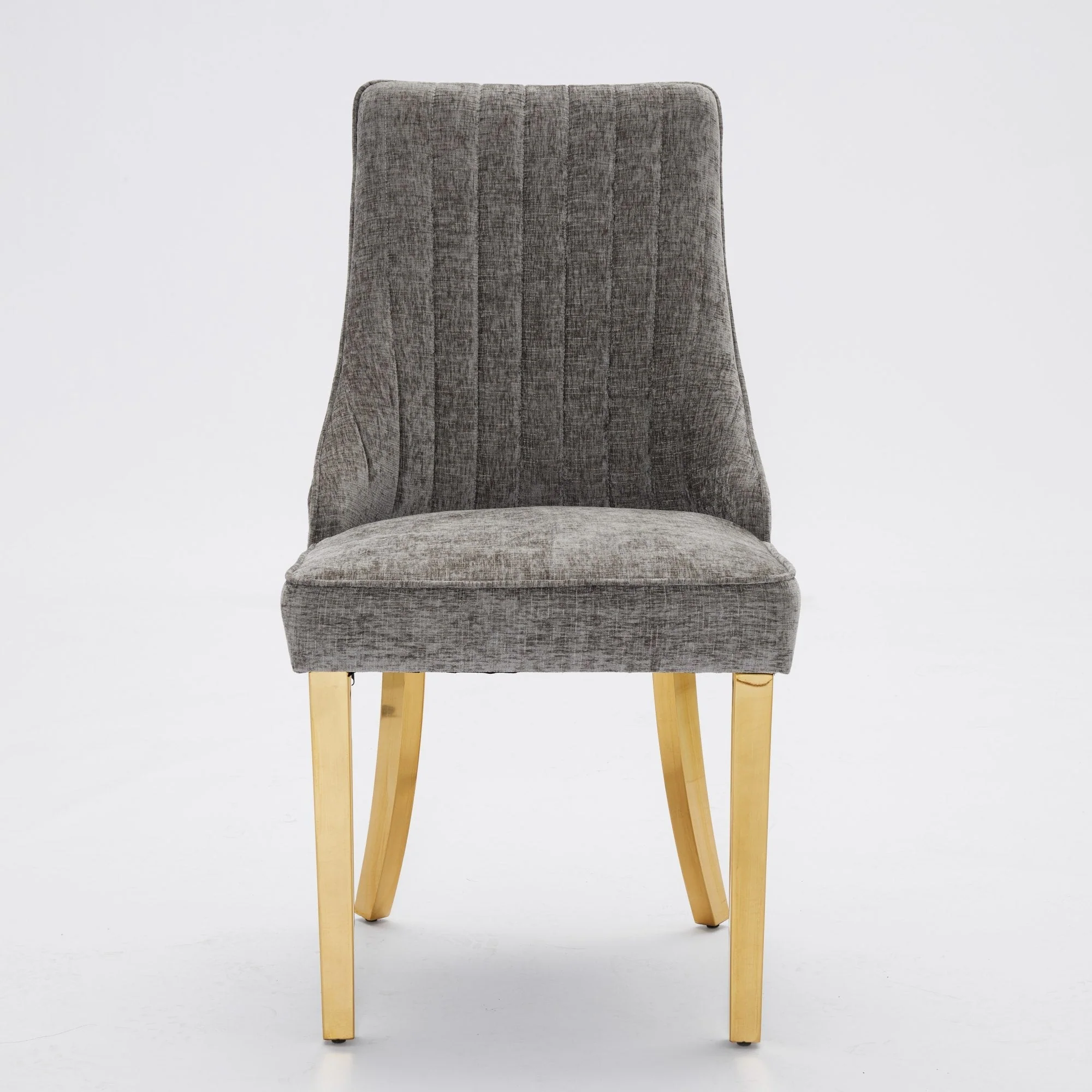 Dining Chairs Set of 2 Upholstered Chenille Channel Golden Legs - Gray - Image 2