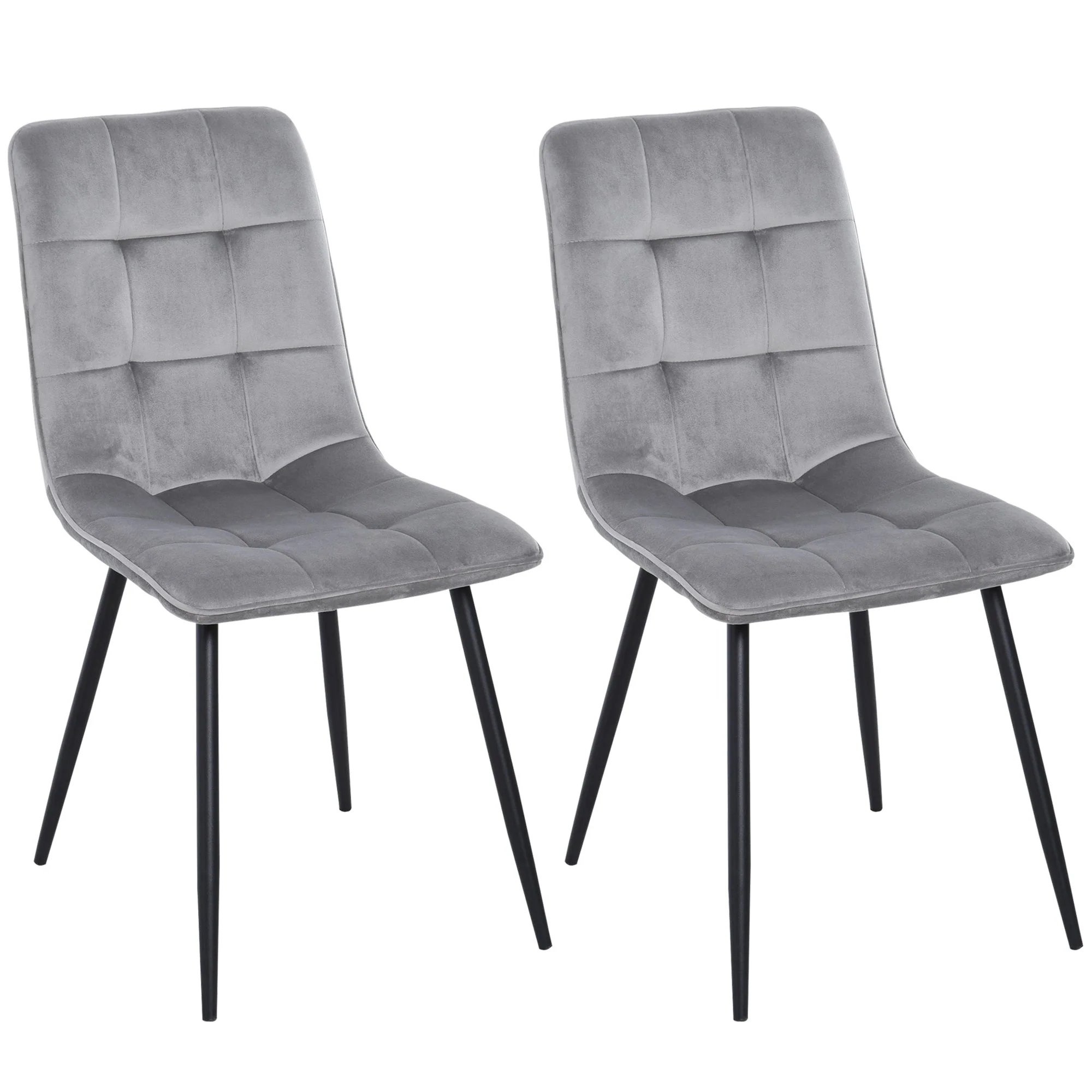 Dining Chairs, Set of 2 Upholstered Kitchen Chairs, Grey Black Metal - Image 2