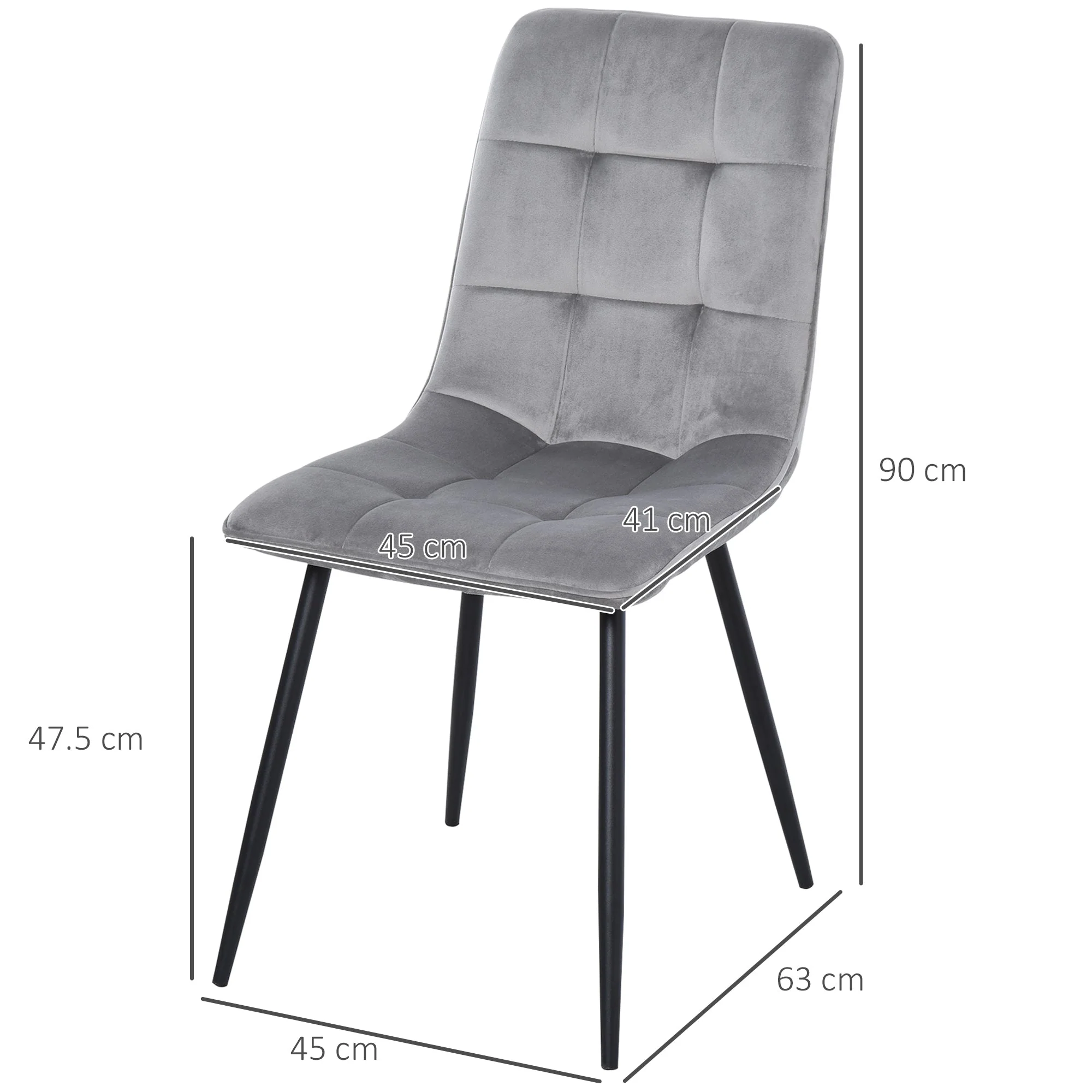 Dining Chairs, Set of 2 Upholstered Kitchen Chairs, Grey Black Metal - Image 3