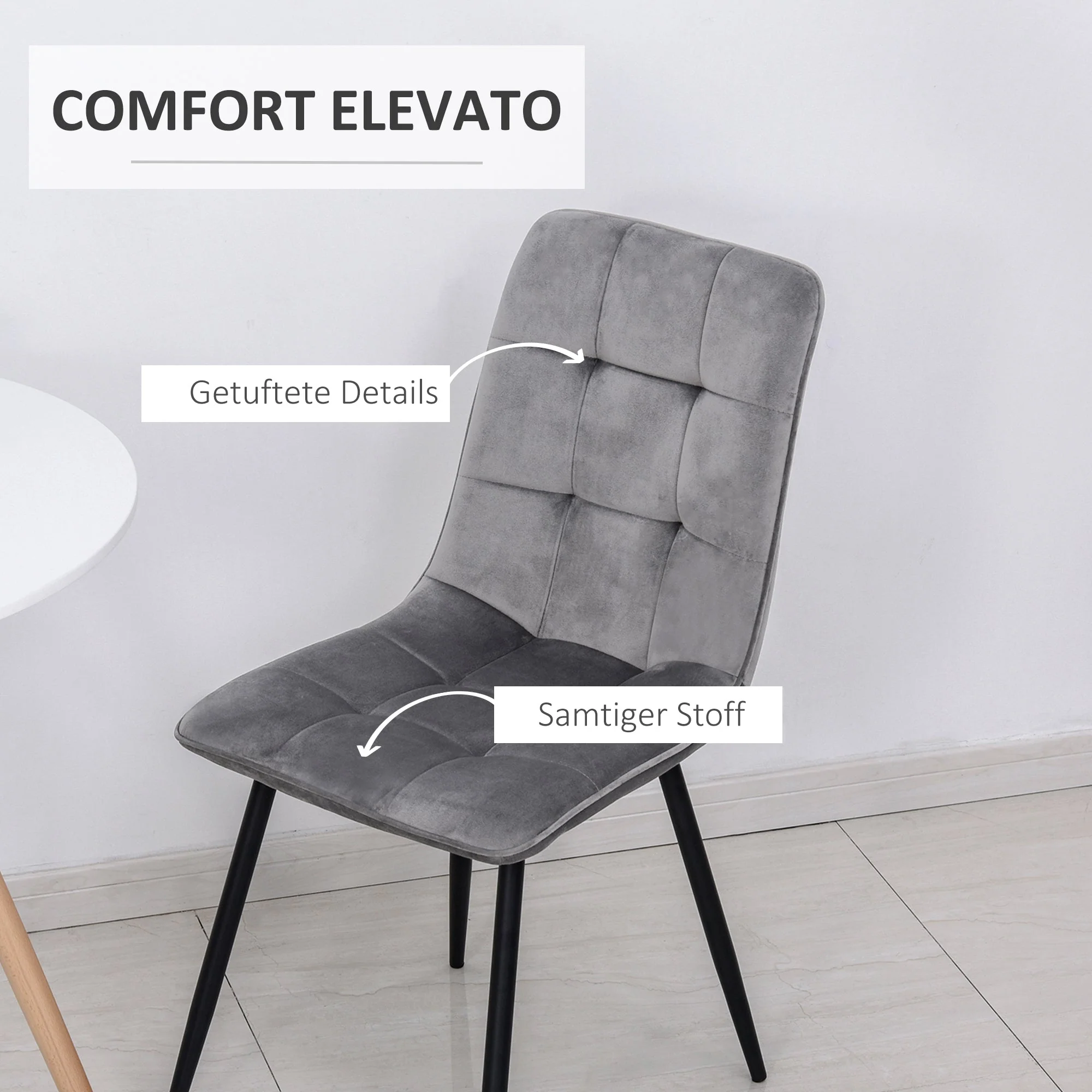 Dining Chairs, Set of 2 Upholstered Kitchen Chairs, Grey Black Metal - Image 5