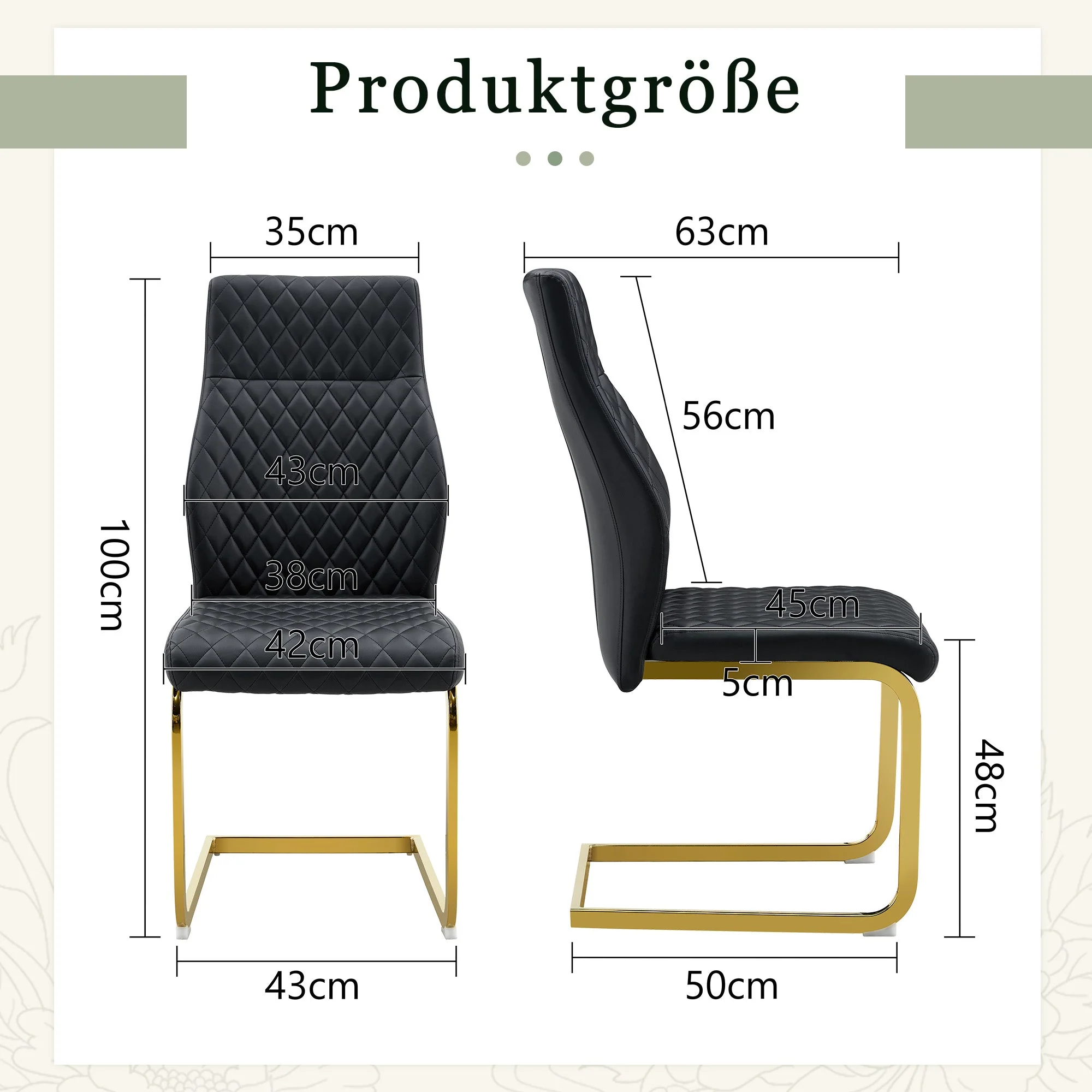 Dining Chairs Set of 2 with High Backrest and Padded Cushion, Black and Gold - Image 4
