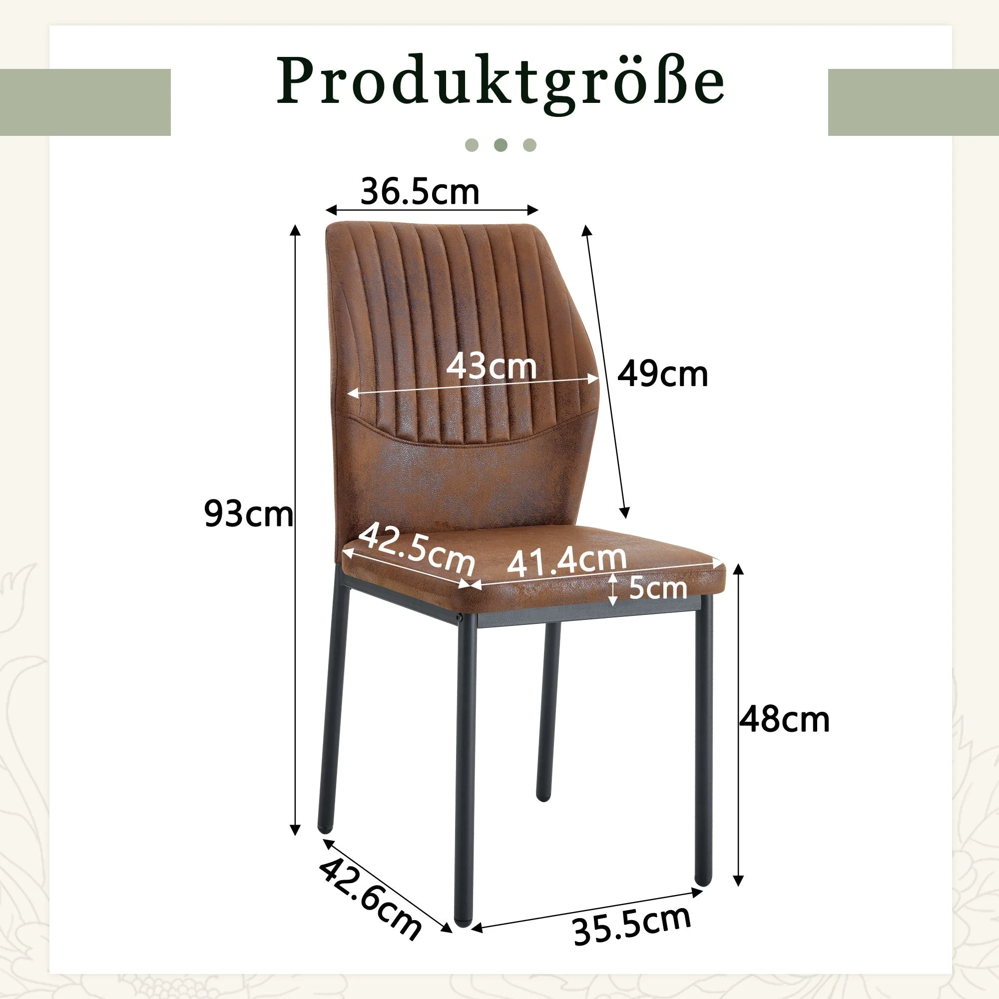 Dining Chairs Set of 4, Lightweight Luxury Style with Tech Fabric and Metal Legs, Brown and Black - Image 4