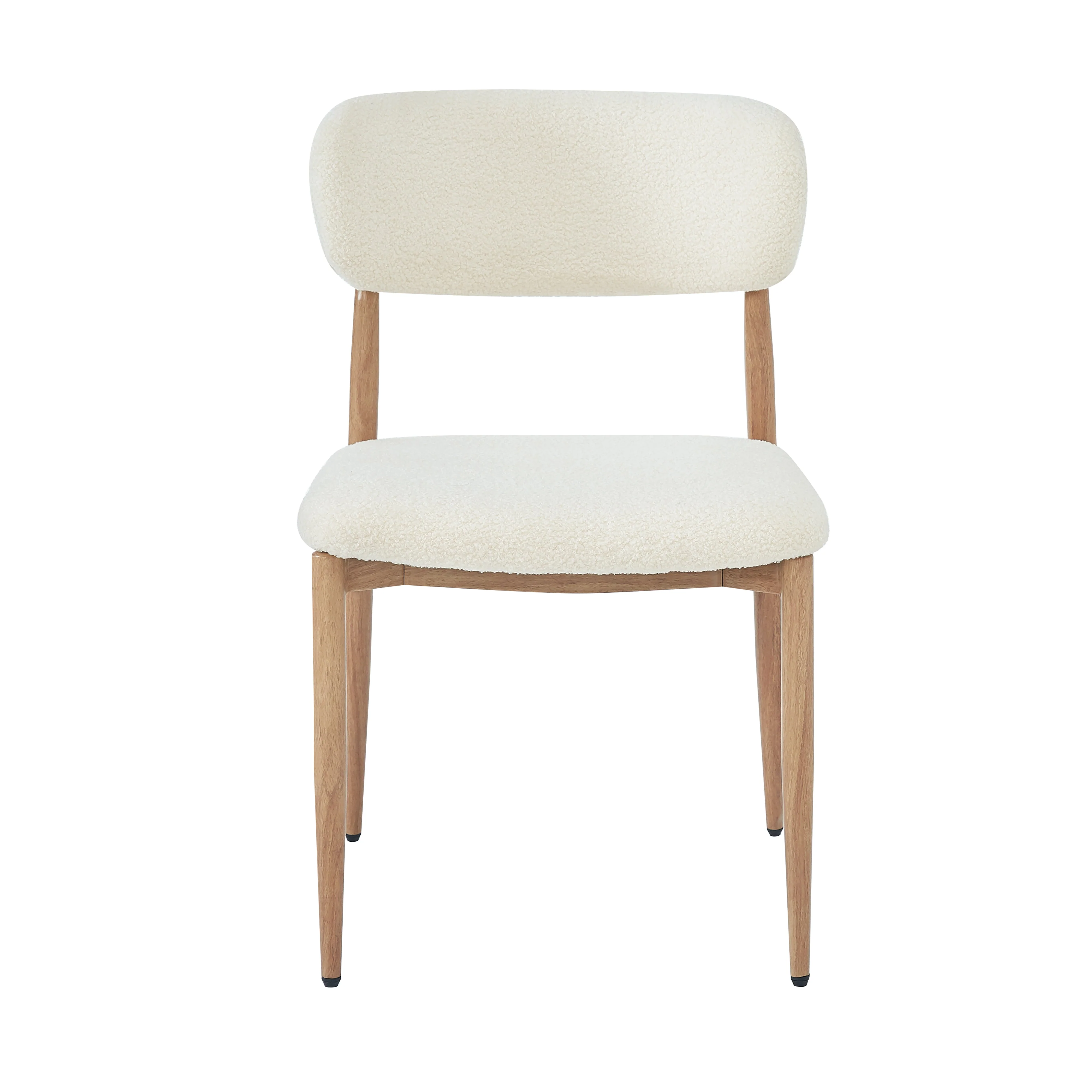 Dining Chairs Set of 4, Metal with Wood Look and Breathable Bouclé, Natural Color - Image 9
