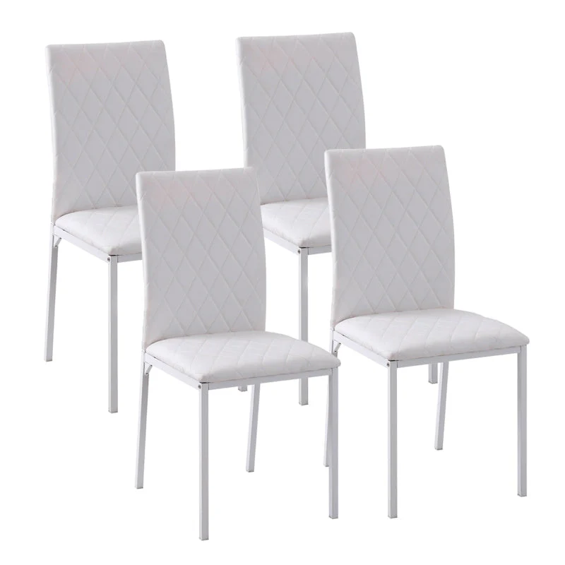 Dining Chairs Set of 4 Upholstered Faux Leather Metal Legs White