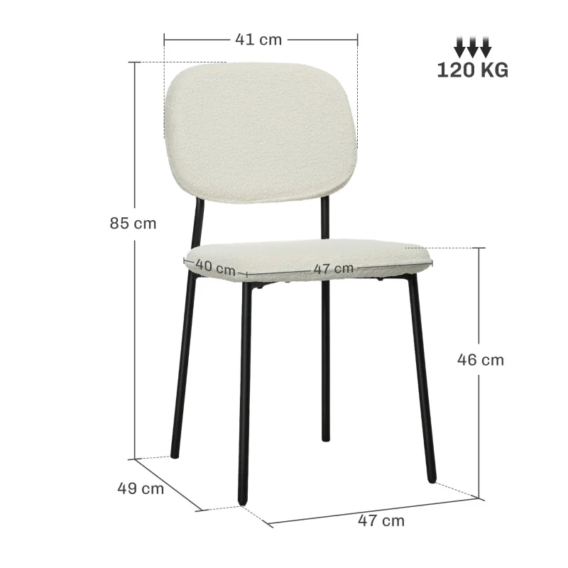 Dining Chairs Set of 4, Upholstered with Steel Legs, White Velvet - Image 3