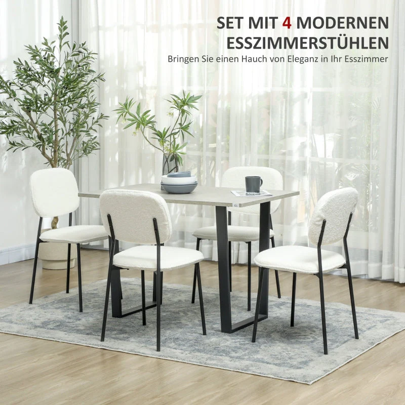 Dining Chairs Set of 4, Upholstered with Steel Legs, White Velvet - Image 4