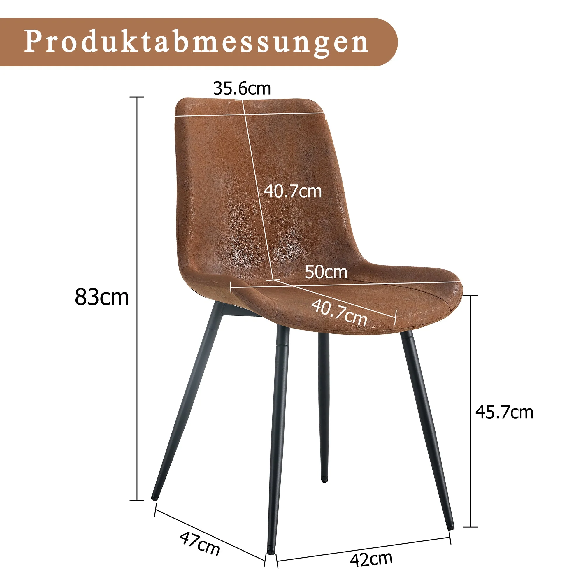 Dining Chairs Set of 4 Widened Seat Metal Legs - Brown Tech-Fabric - Image 4