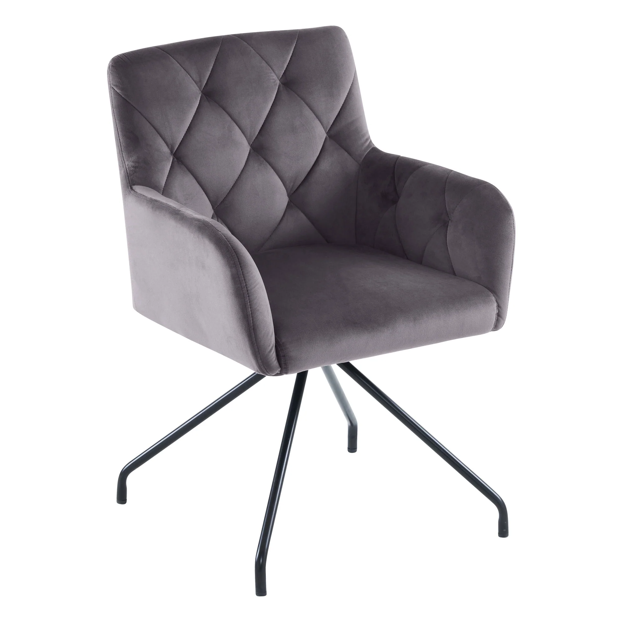 Dining Chairs Set of 4 with Diamond Pattern, Metal Legs and Lumbar Support, Grey Velvet - Image 8