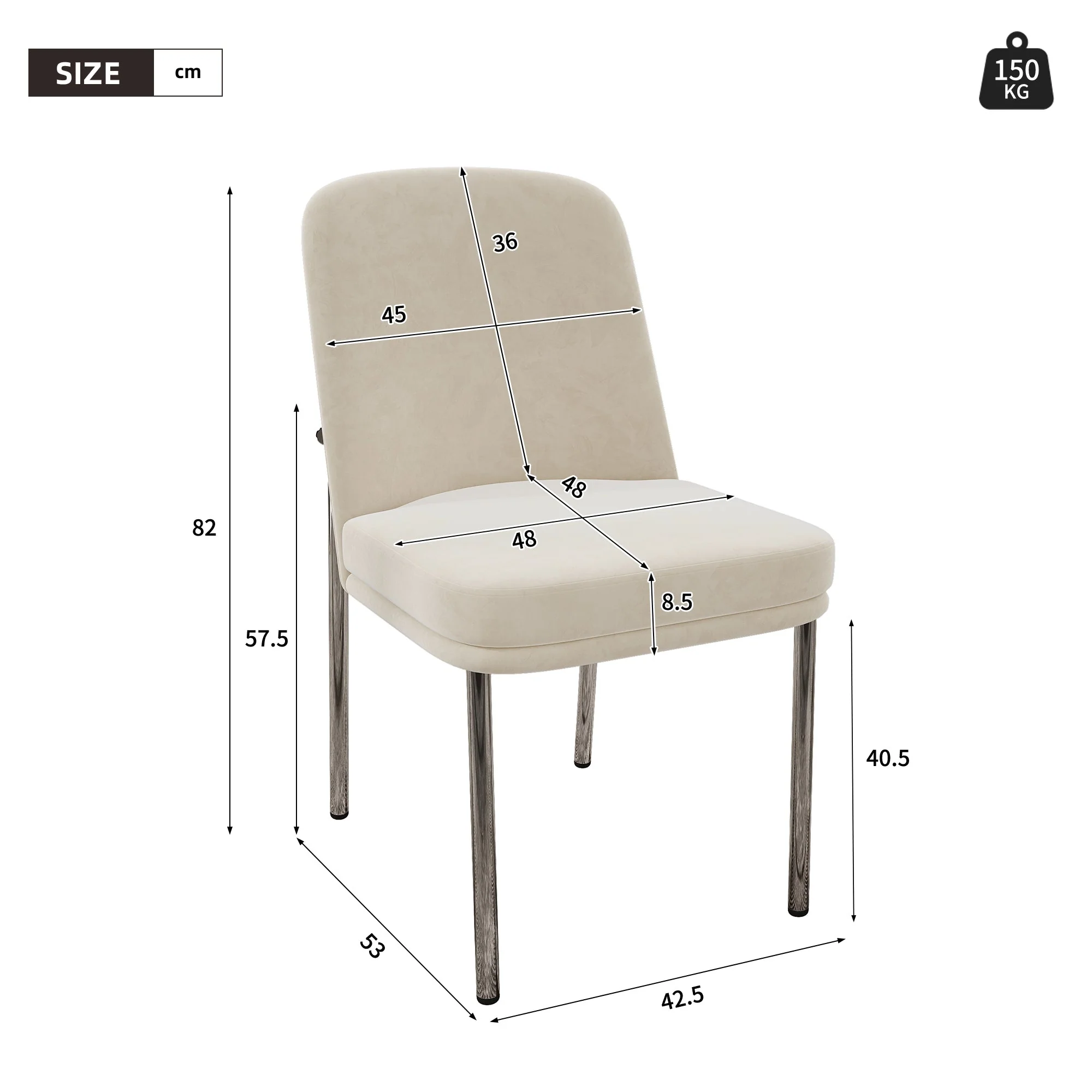 Dining Chairs Set of 6 Thickened Cushion Metal Legs Modern Style - Velvet Beige - Image 5