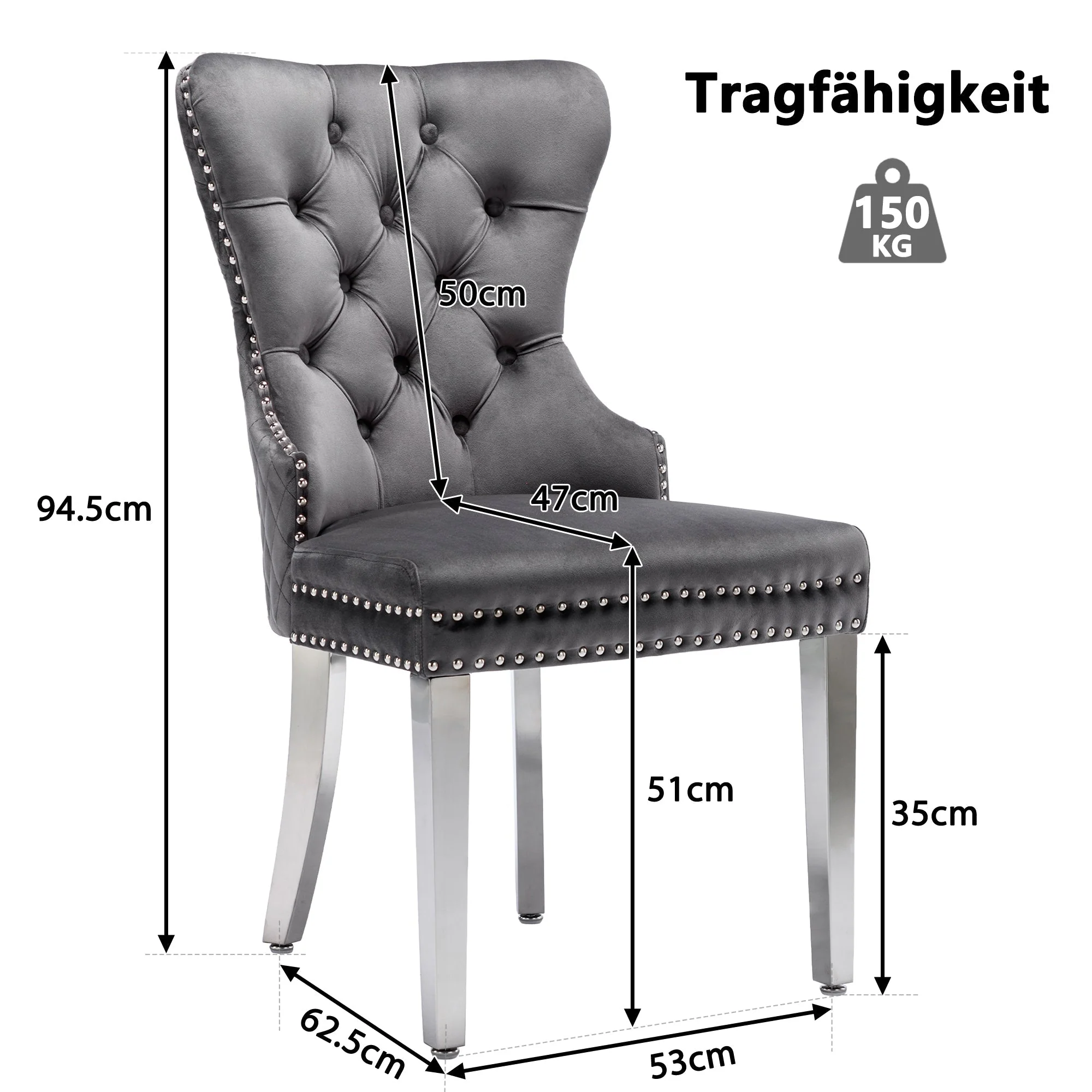 Dining Chairs Set of 6 Upholstered Door Knocker Nailhead Trim Grey Velvet - Image 10
