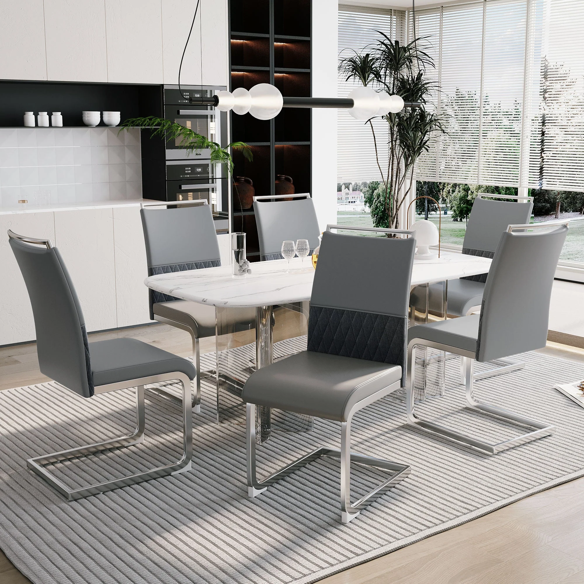 Dining Chairs (Set of 6), Upholstered Side, Grey