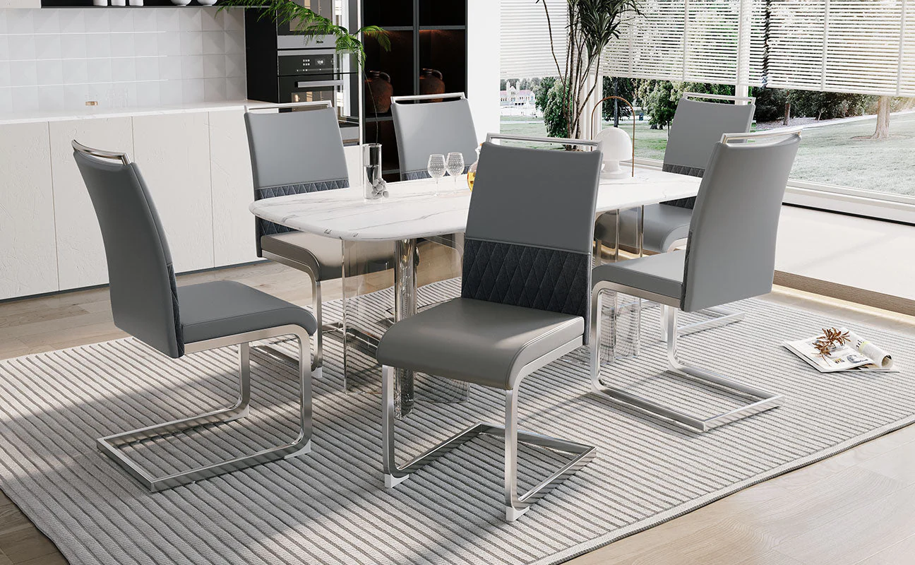 Dining Chairs (Set of 6), Upholstered Side, Grey - Image 2