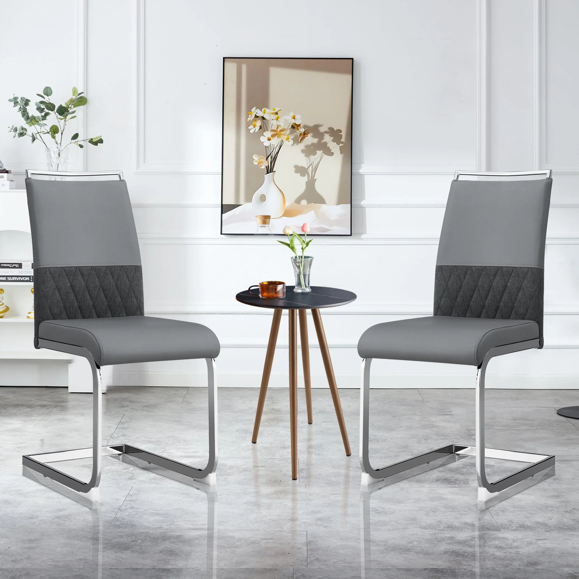 Dining Chairs (Set of 6), Upholstered Side, Grey - Image 3