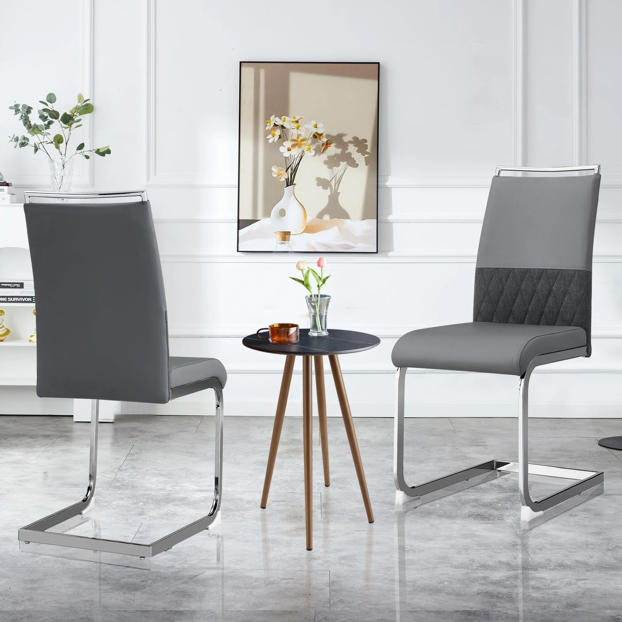 Dining Chairs (Set of 6), Upholstered Side, Grey - Image 4