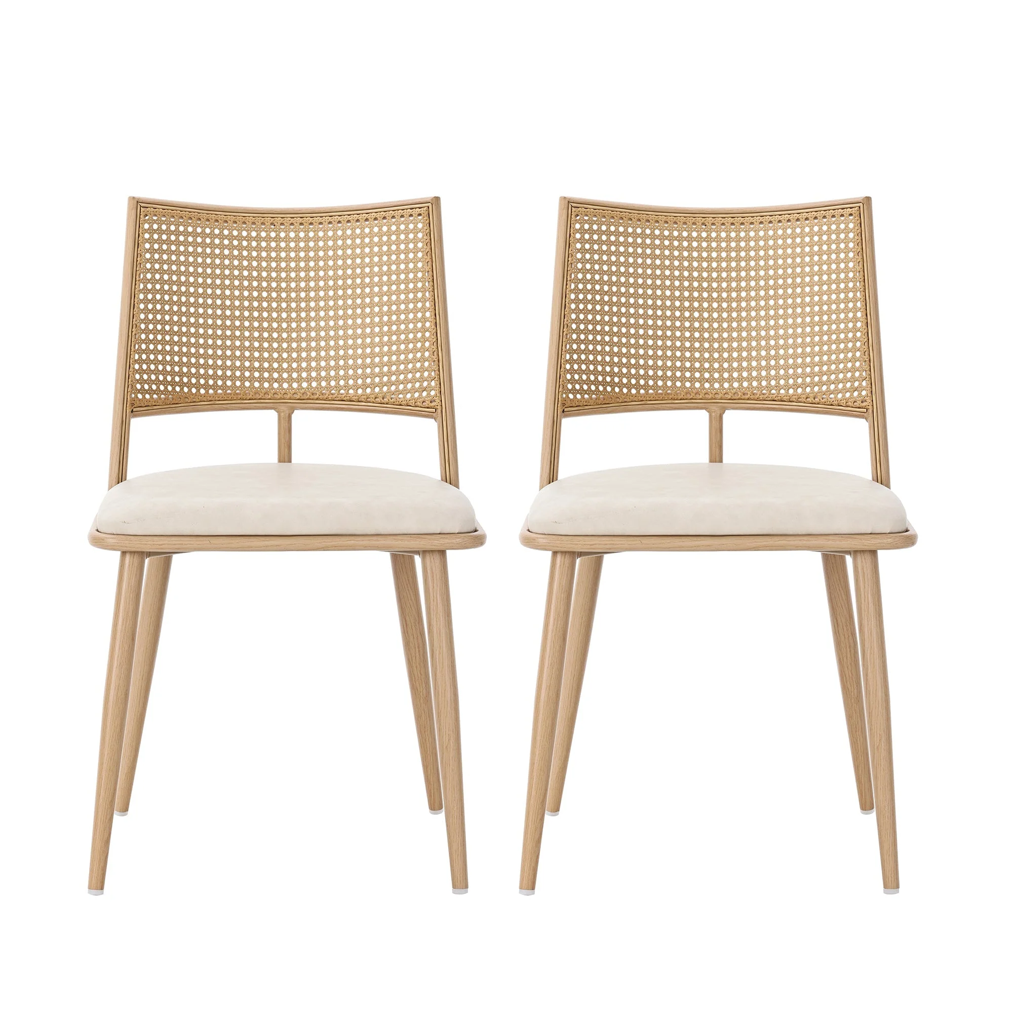 Dining Chairs Set of 6 with PU Seat and Rattan Backrest, Beige - Image 7