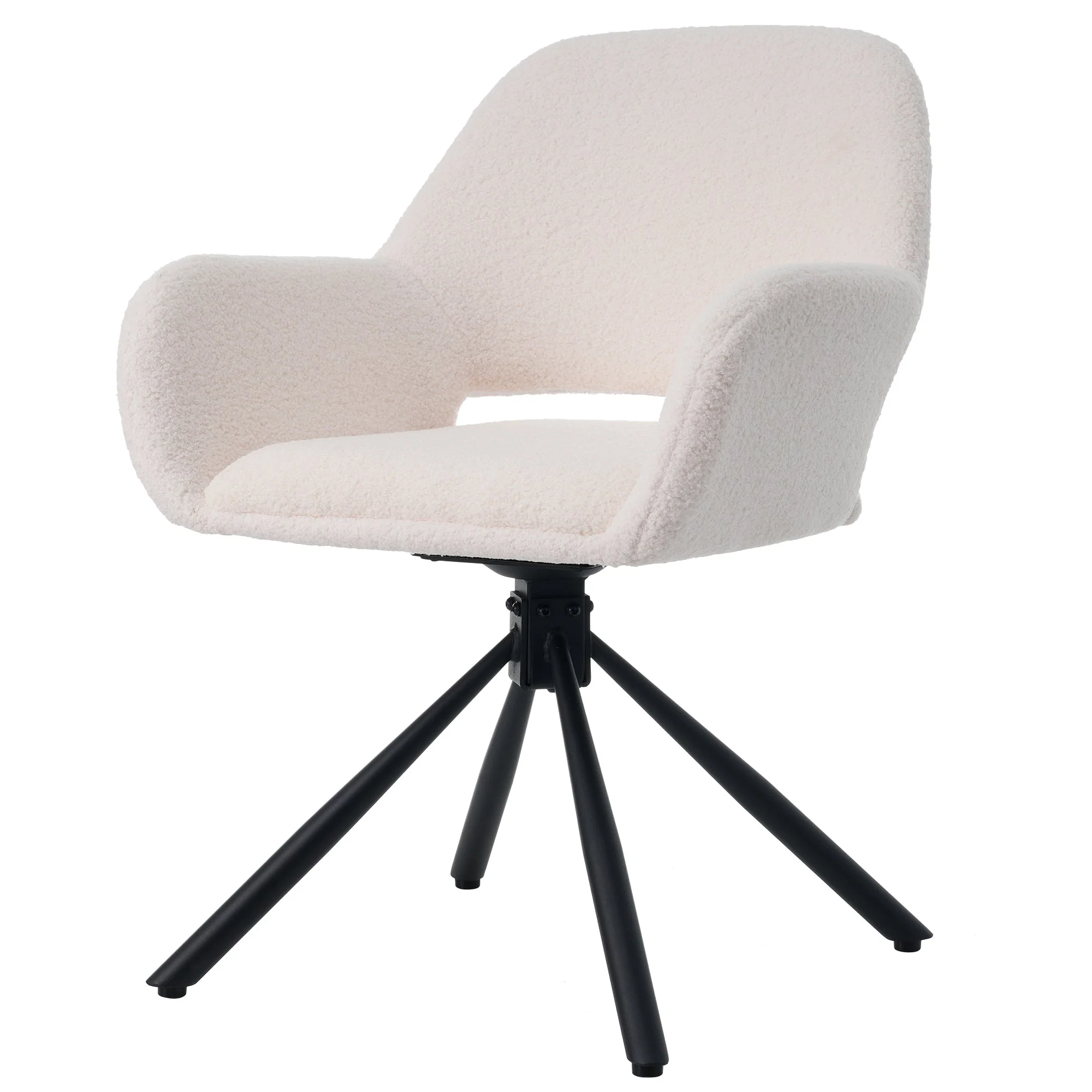 Dining Chairs, Set of 6 with Swivel and Handrails, White Sherpa Fabric - Image 7