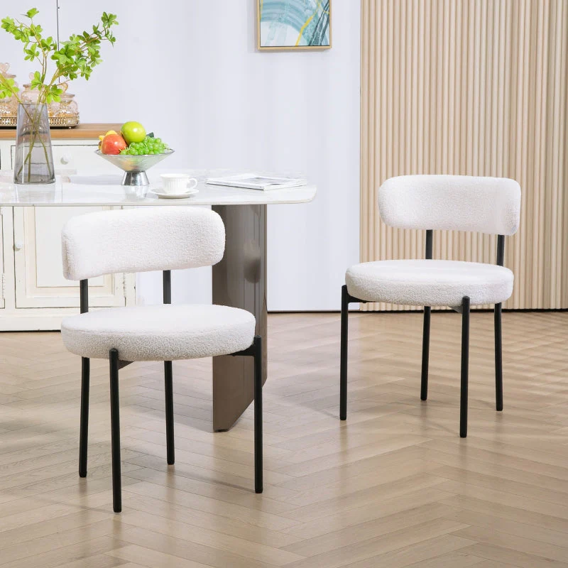 Dining Chairs, Upholstered with Metal Legs, Cream White (Set of 2) - Image 2