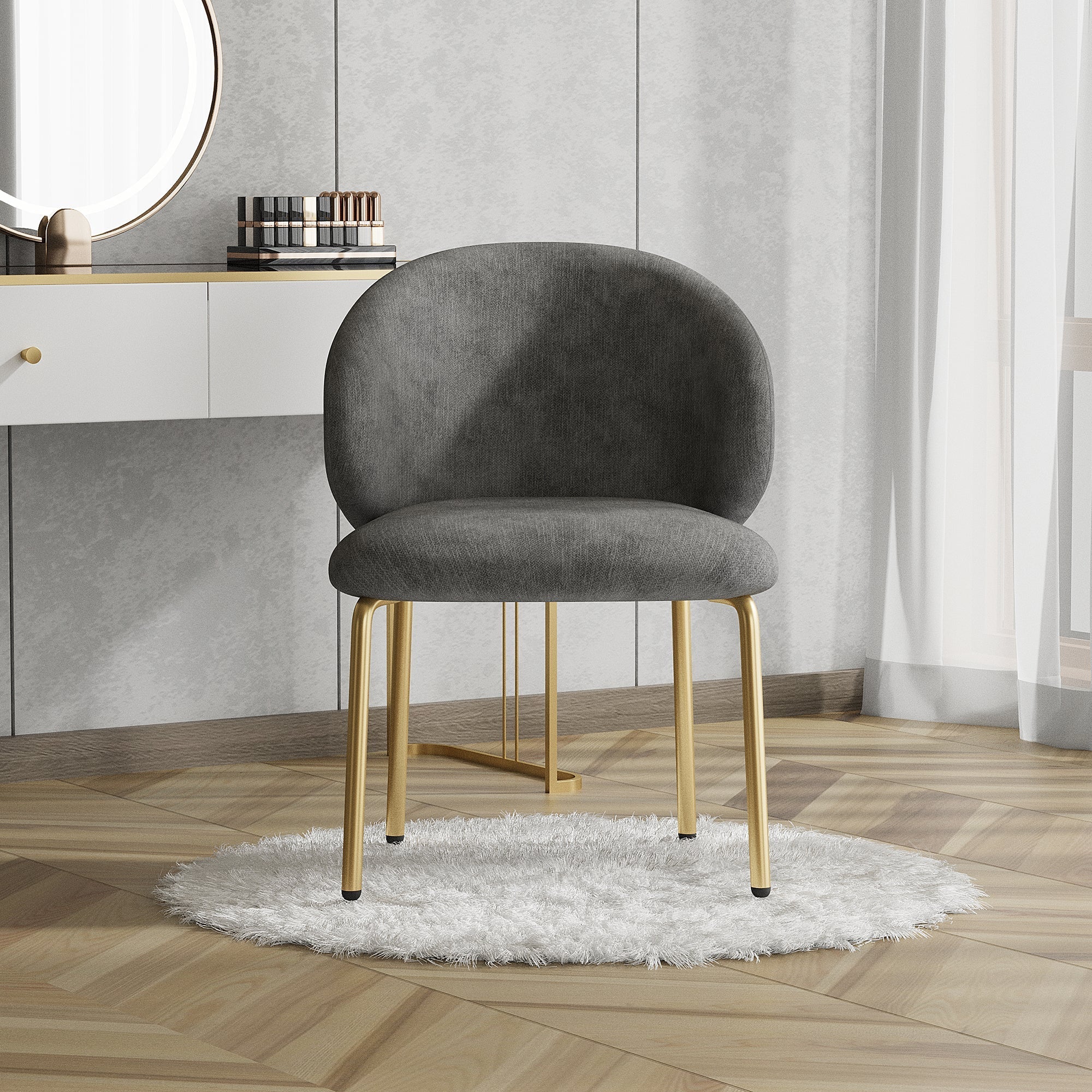 Dining/Lounge Chair Gold Legs Chenille Grey - Image 4