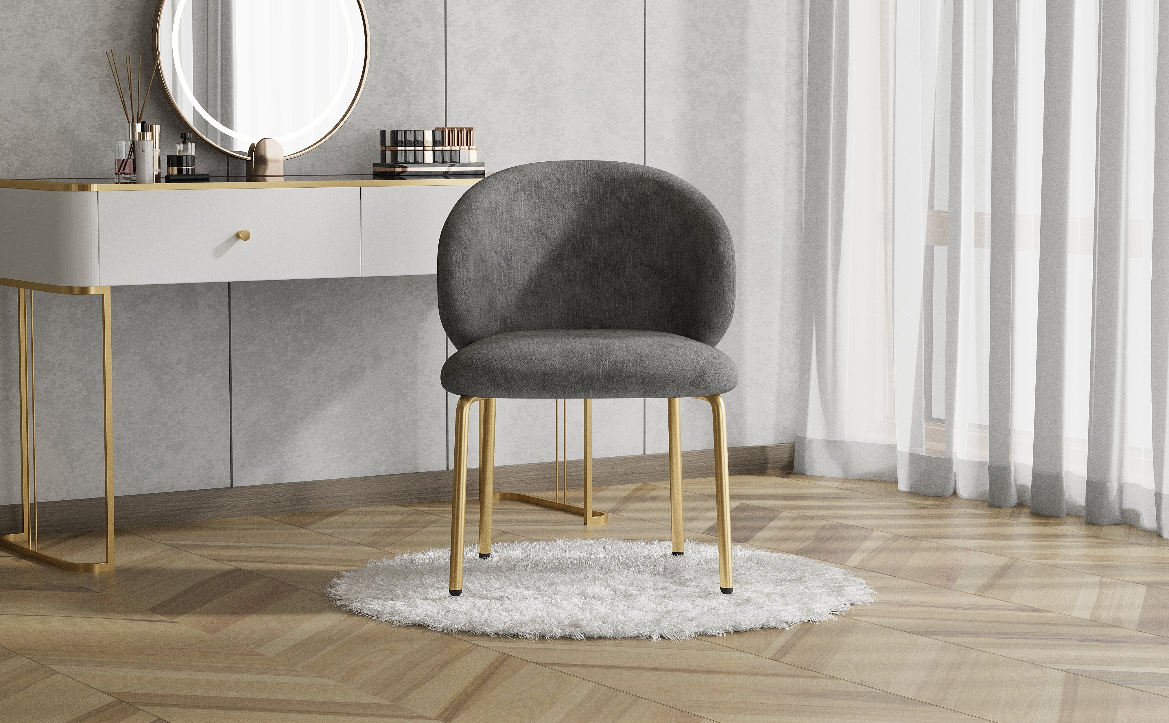 Dining/Lounge Chair Gold Legs Chenille Grey - Image 6