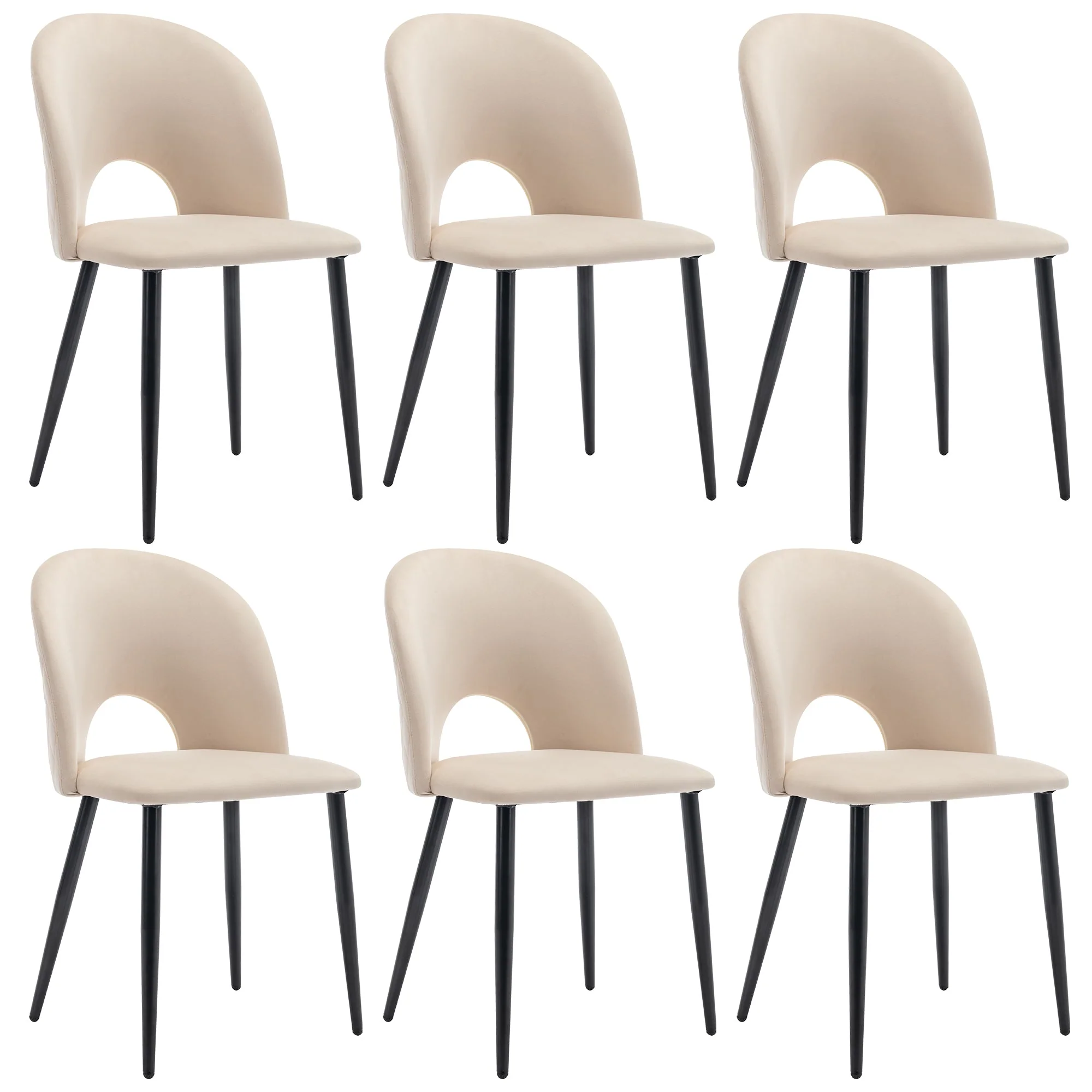 Cream Dining Room Chair (set of 6), Upholstered Backrest, Velvet Seat, Metal Frame, Beige - Image 7