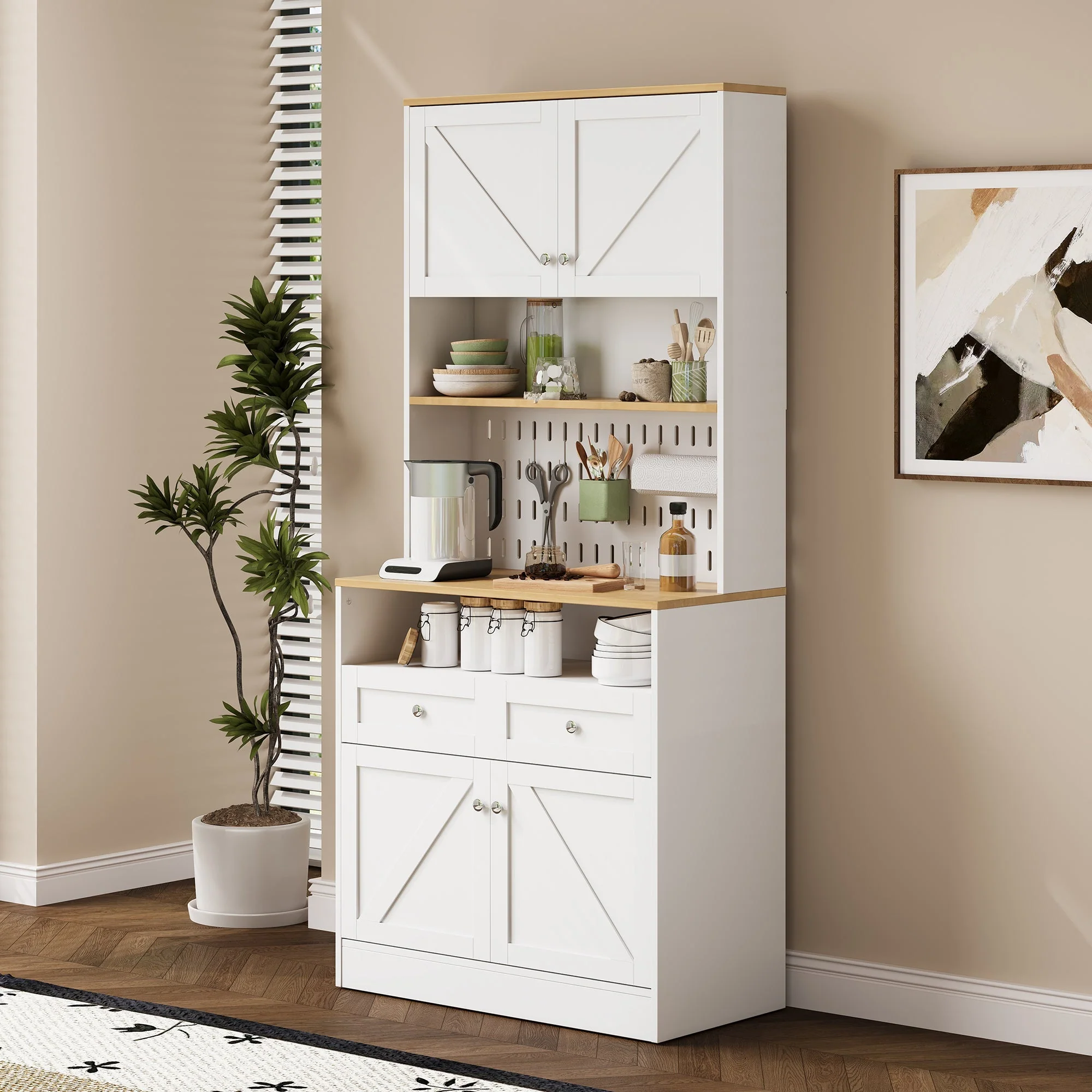 Dining Room Sideboard Buffet with 2 Drawers 4 Doors - White - Image 6