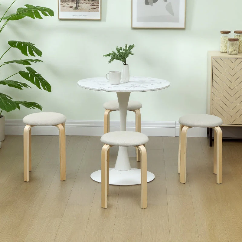 Dining Room Stools, Stackable Round Stools, Linen Look, Cream White - Image 7