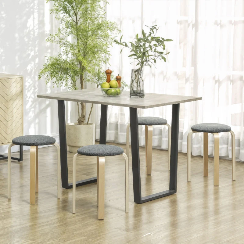 Dining Room Stools, Stackable Round Upholstered, Linen Look Grey - Image 2