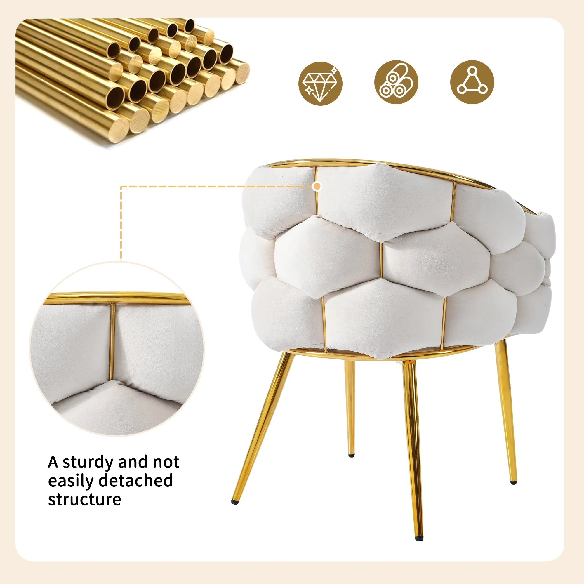 Dining Set 140x80cm Table 6 Chairs Marble Pattern - Gold Legs - Image 4
