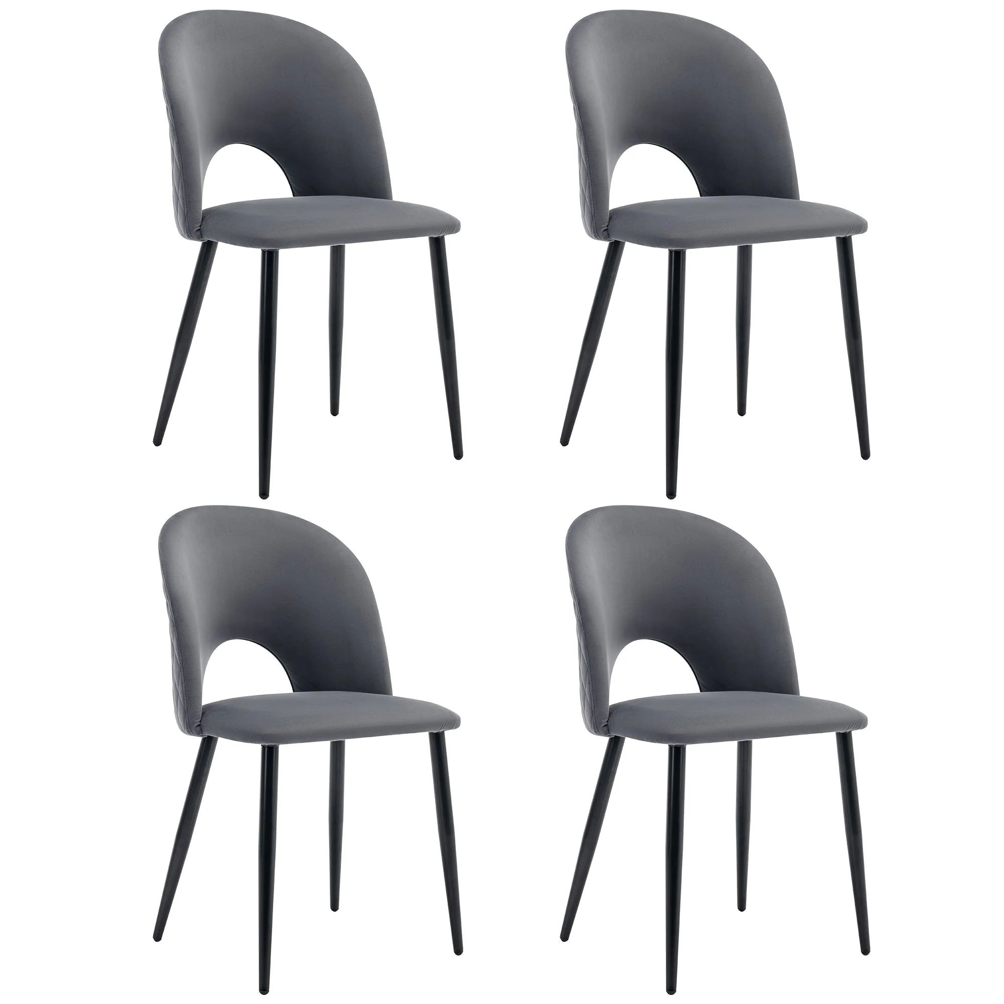 Dining Set, 140x80cm with 4 Chairs, Velvet, Gray/White/Black - Image 6