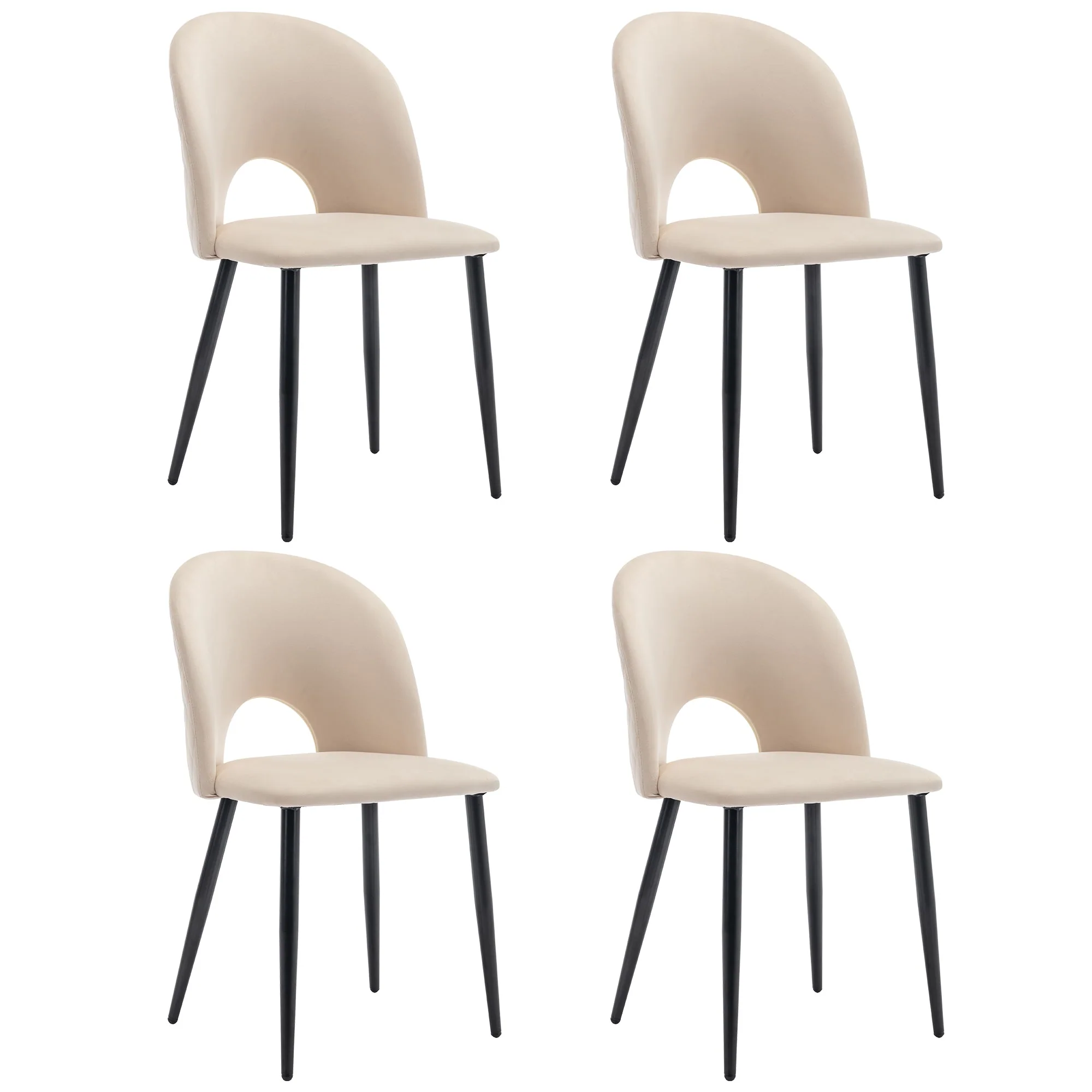 Dining Set, 140×80cm with 4 Chairs, Velvet & MDF, Beige/White/Gold - Image 6