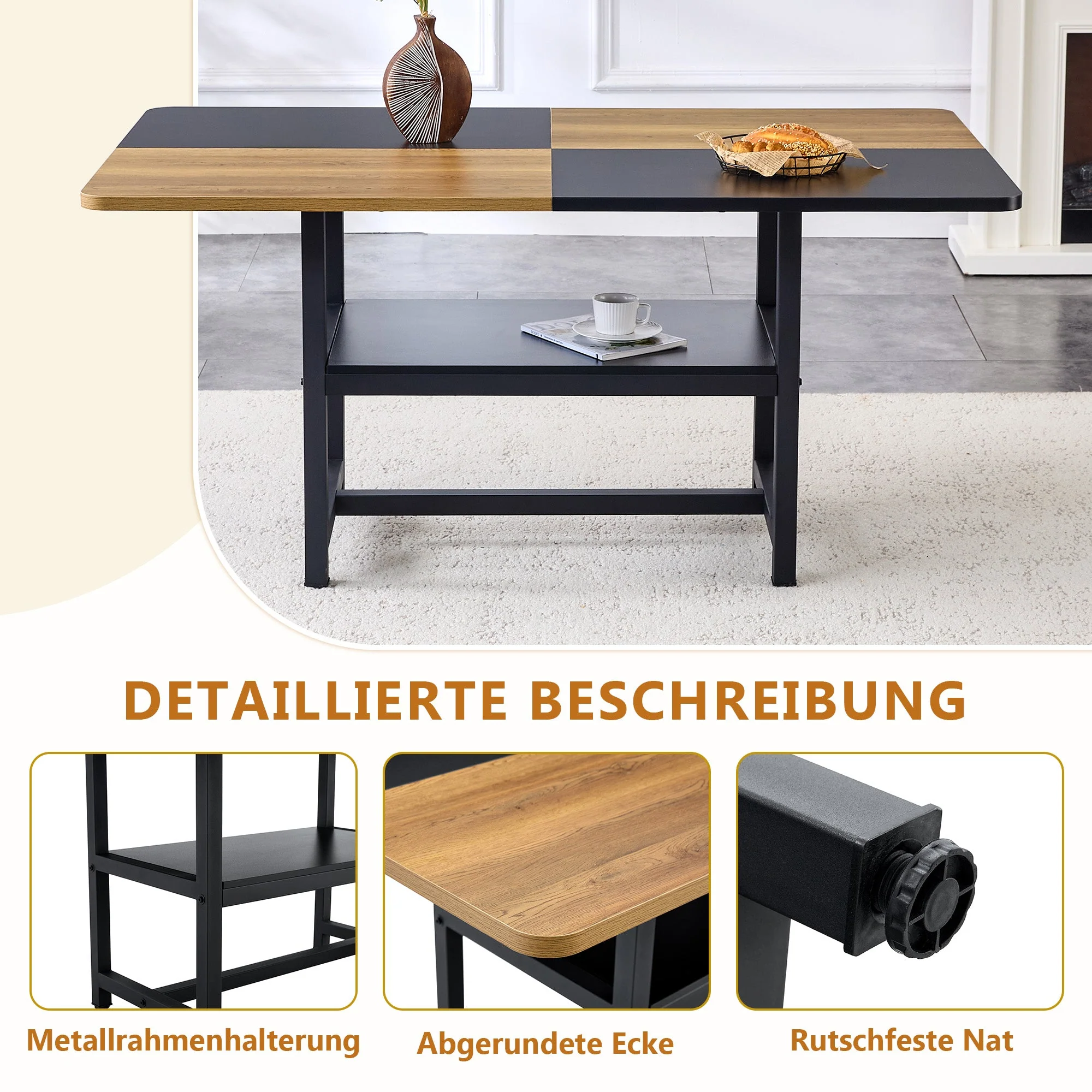 Dining Set 160cm Rectangular Storage with 4 Modern PU Chairs - Black - Image 7