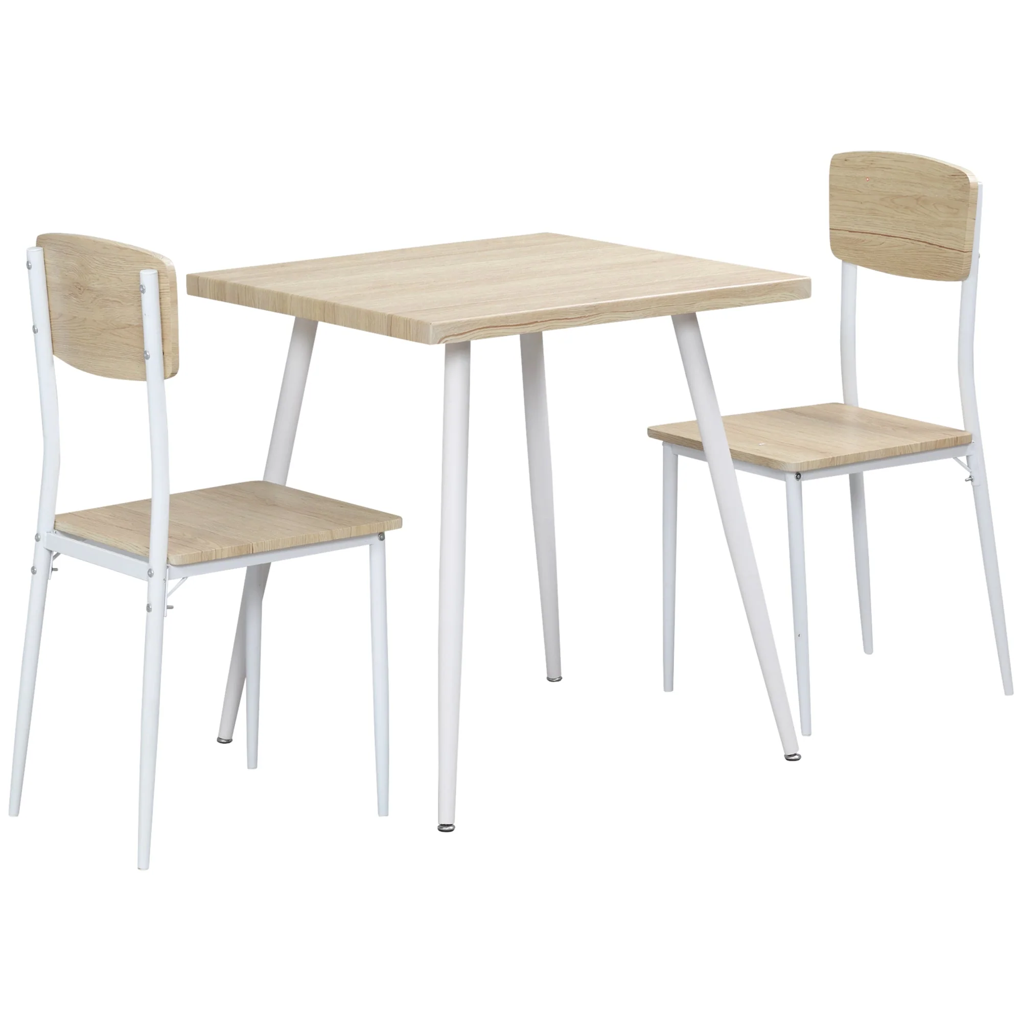 Dining Set 3-Piece 1 Table 2 Chairs MDF Metal Natural Wood Grain/White - Image 2