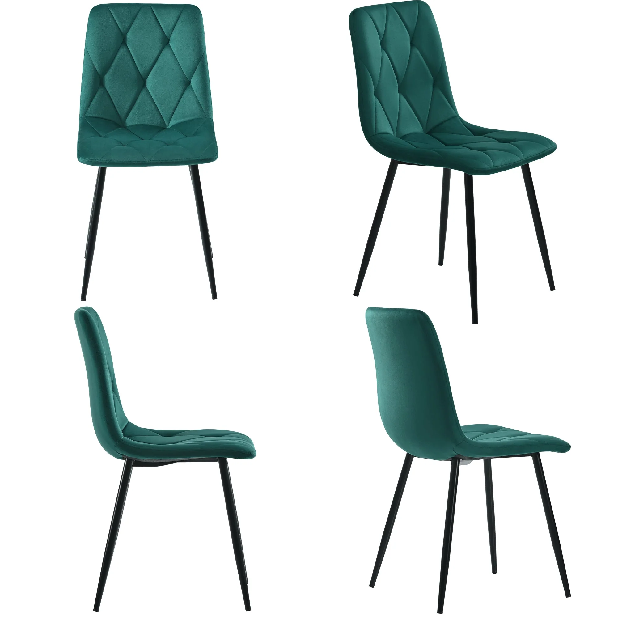 Dining Set 5-Piece 117x68cm Rectangular Table 4 Dark Green Twill Velvet Chairs Black - Image 6