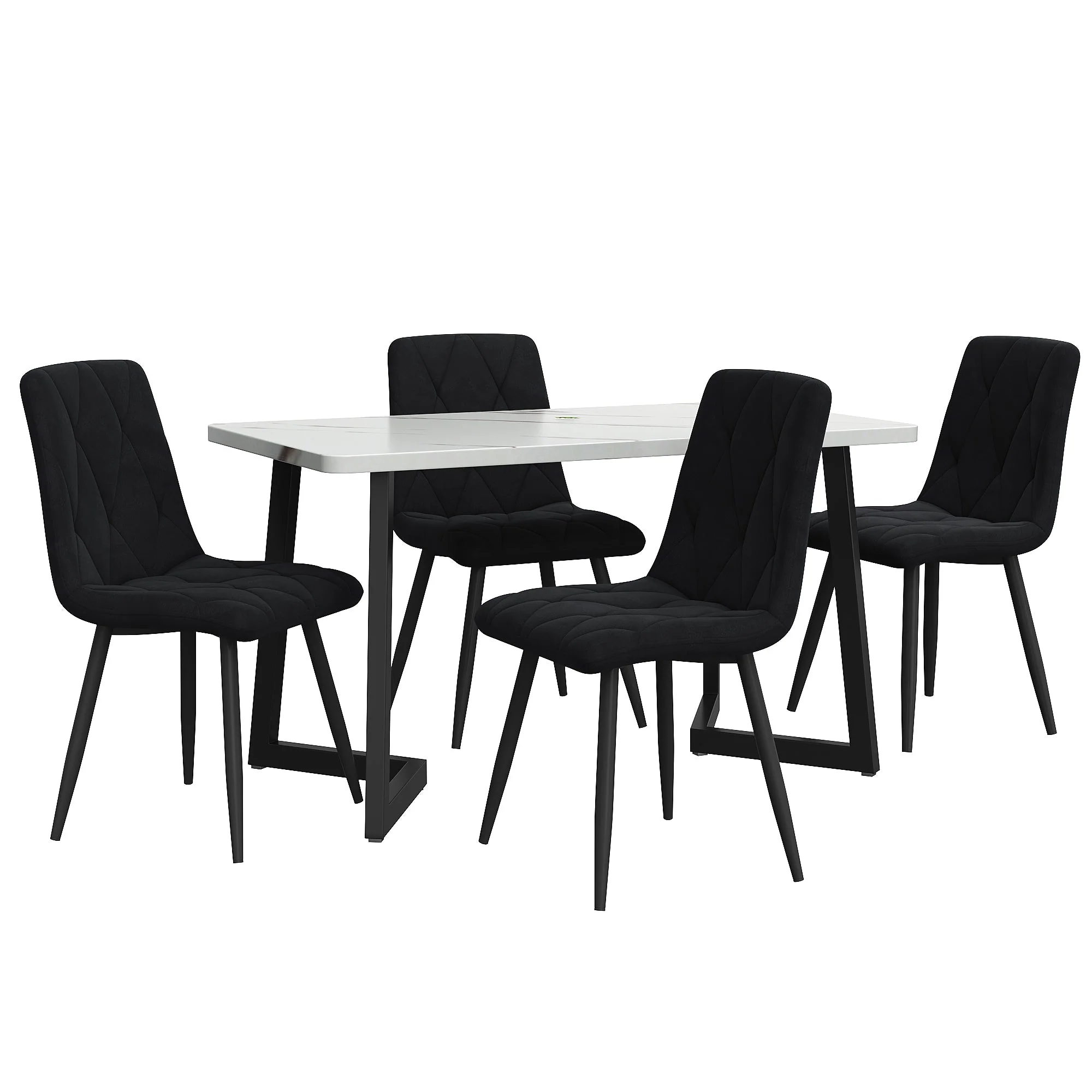 Dining Set 5-Piece 117x68cm Rectangular Table with 4 Chairs Black Twill Velvet Black Legs - Image 5