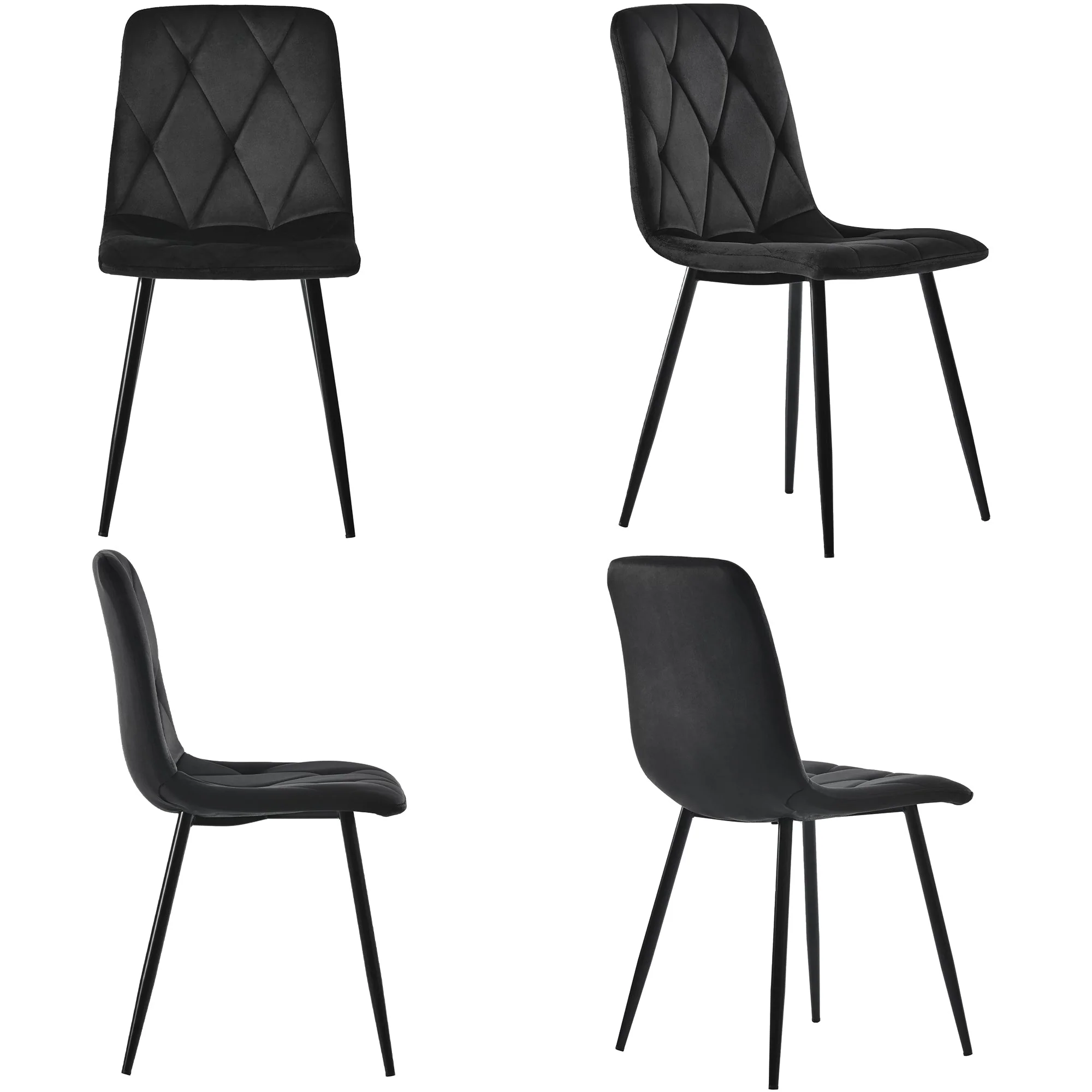 Dining Set 5-Piece 117x68cm Rectangular Table with 4 Chairs Black Twill Velvet Black Legs - Image 9