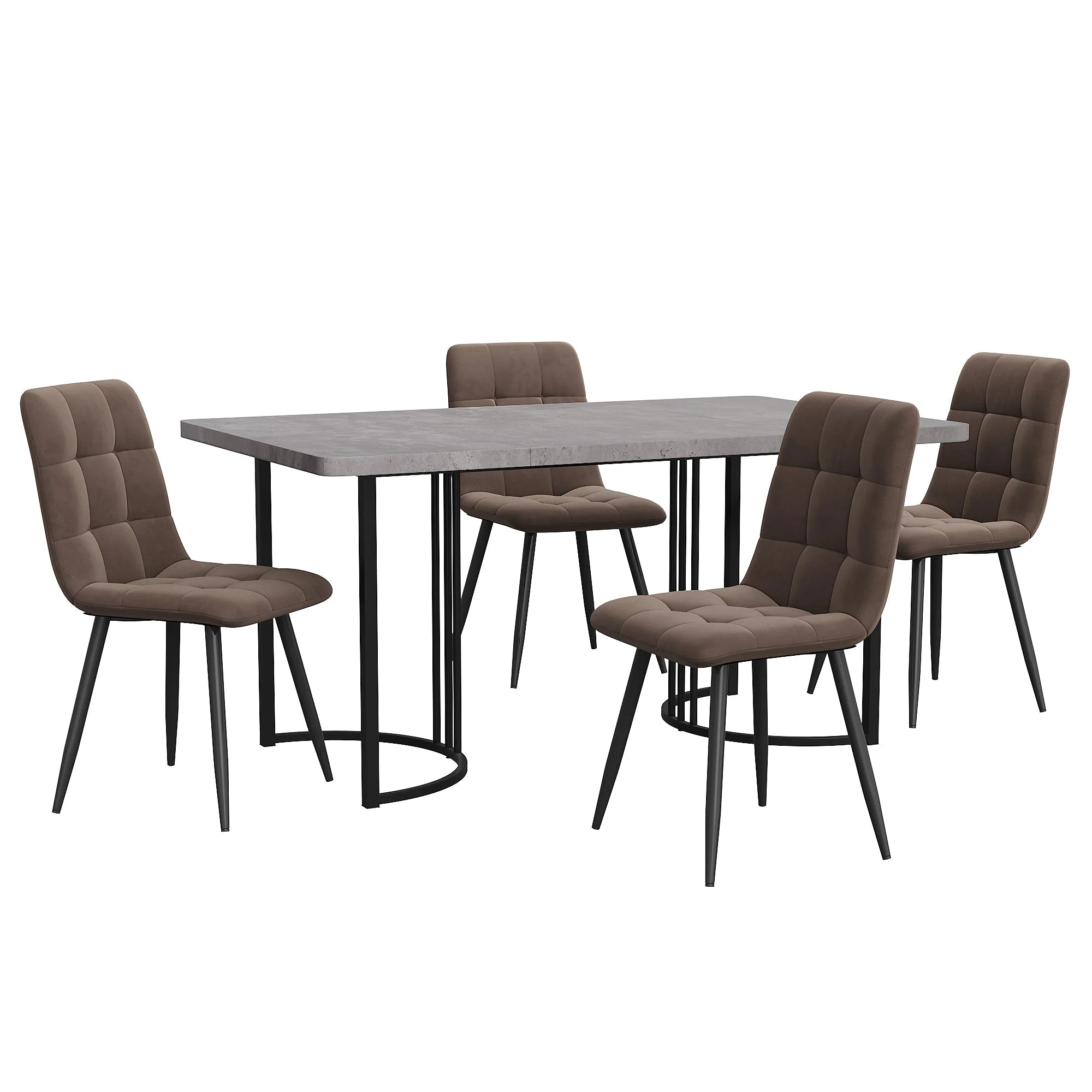 Dining Set 5-Piece 140x80cm Table & 4 Chairs Black Metal Grey MDF, Brown Velvet - Image 4