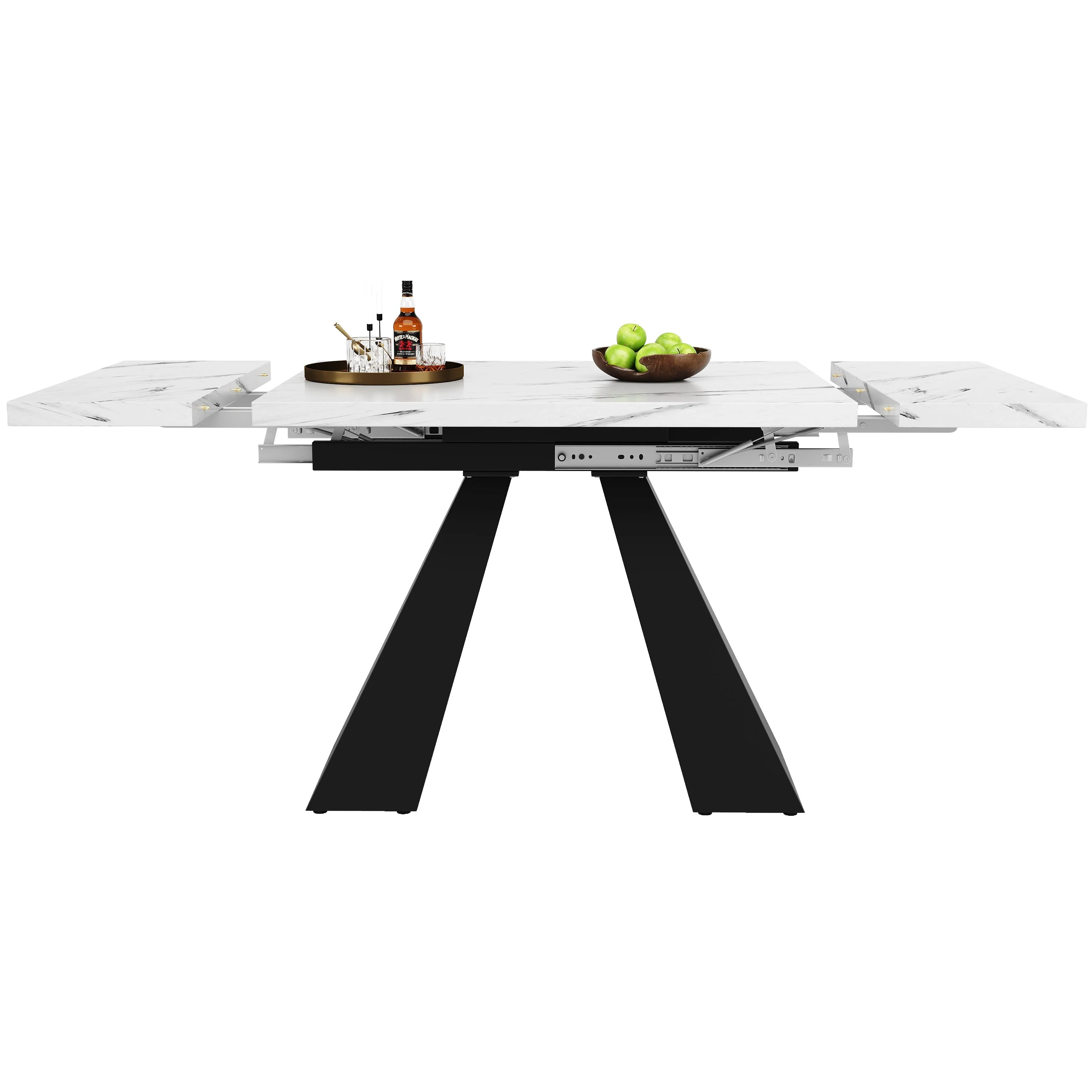 Dining Set 5-Piece Extendable Marble Effect 4 Velvet Chairs - Grey/Black - Image 10