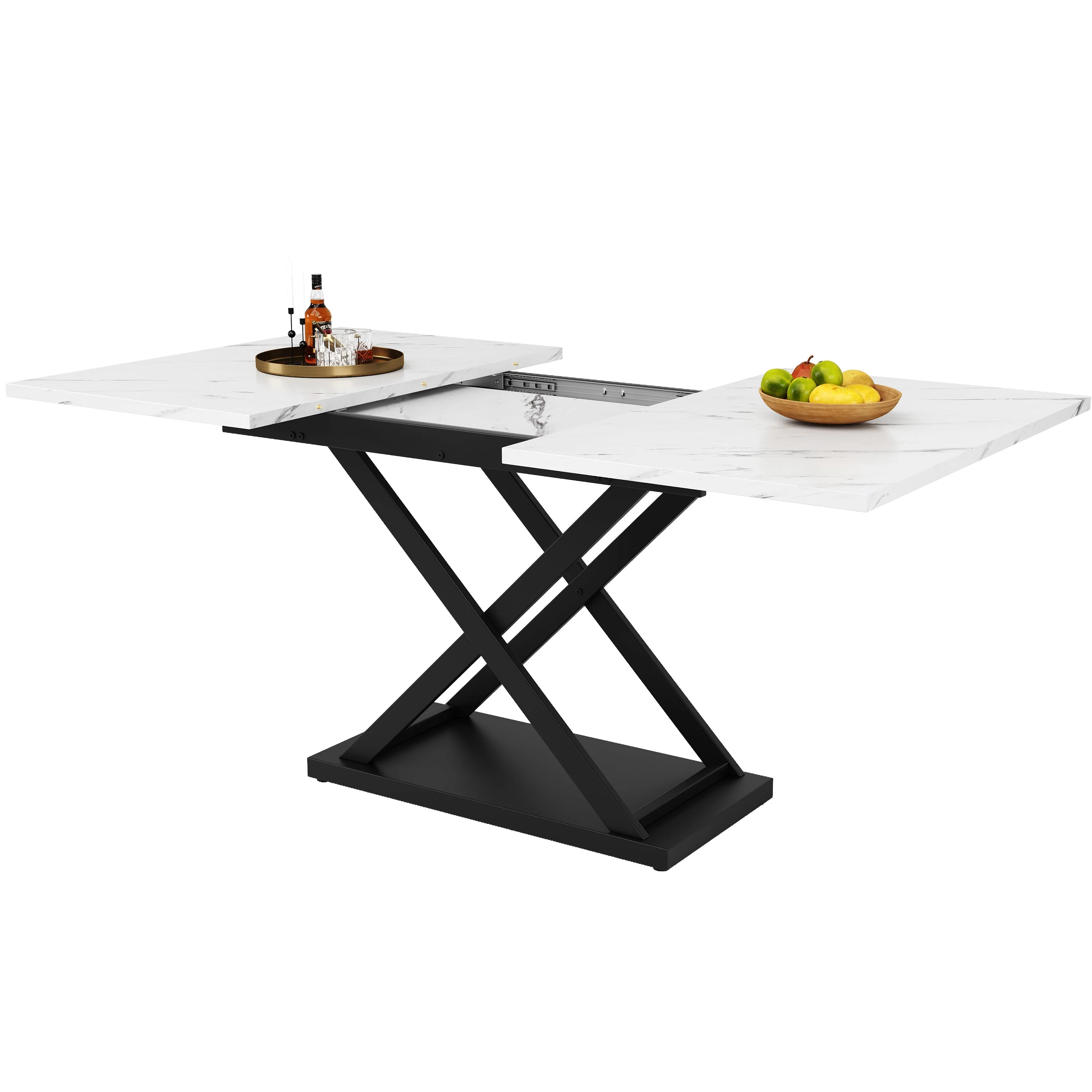Dining Set 5-Piece Extendable Table 160cm 4 Chairs - White Marble/Black Velvet - Image 9