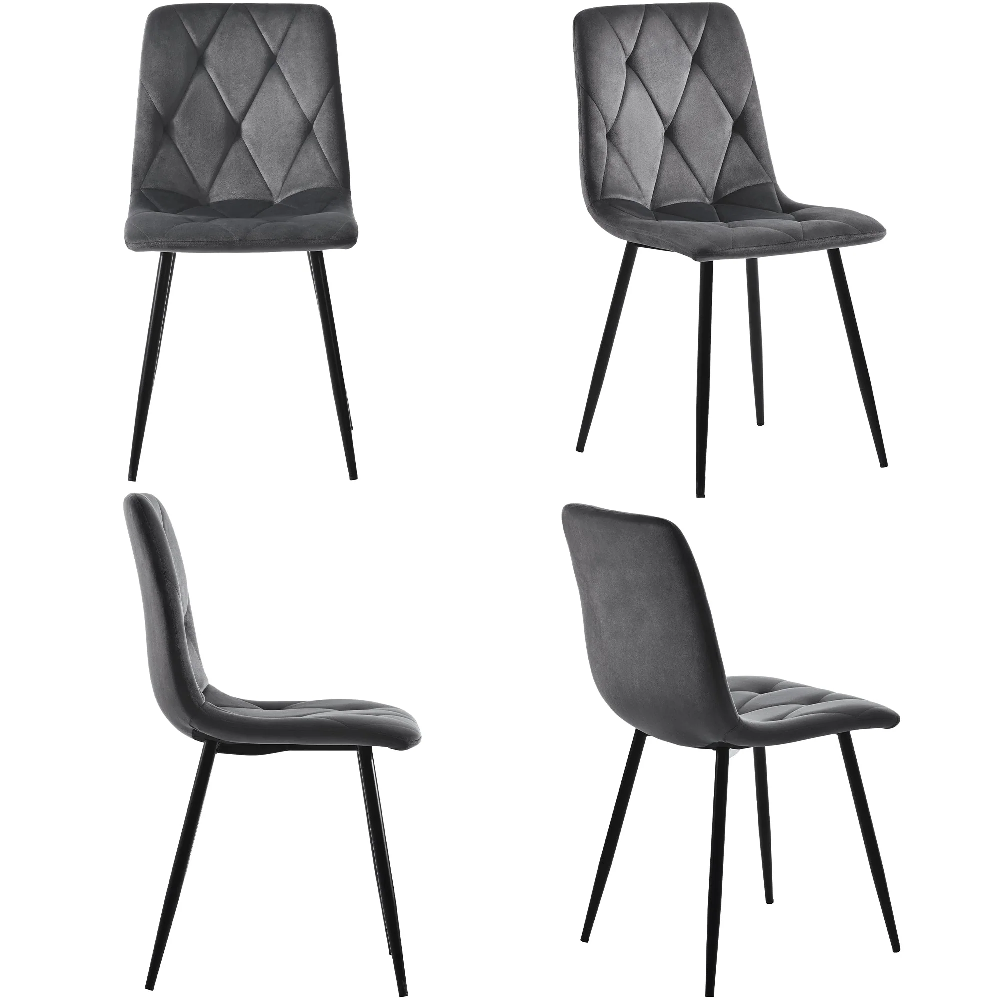 Dining Set 5-Piece, Hexagonal Marble Table with 4 Velvet Chairs, Grey Velvet - Image 7