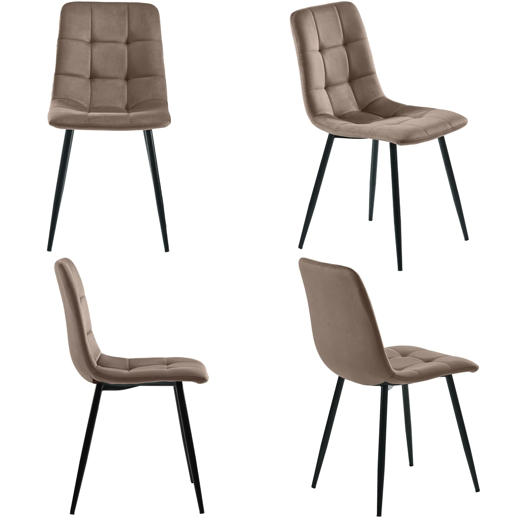Dining Set 5-Piece Rectangular Modern Kitchen Table 4 Chairs Brown Velvet Gold Legs - Image 6