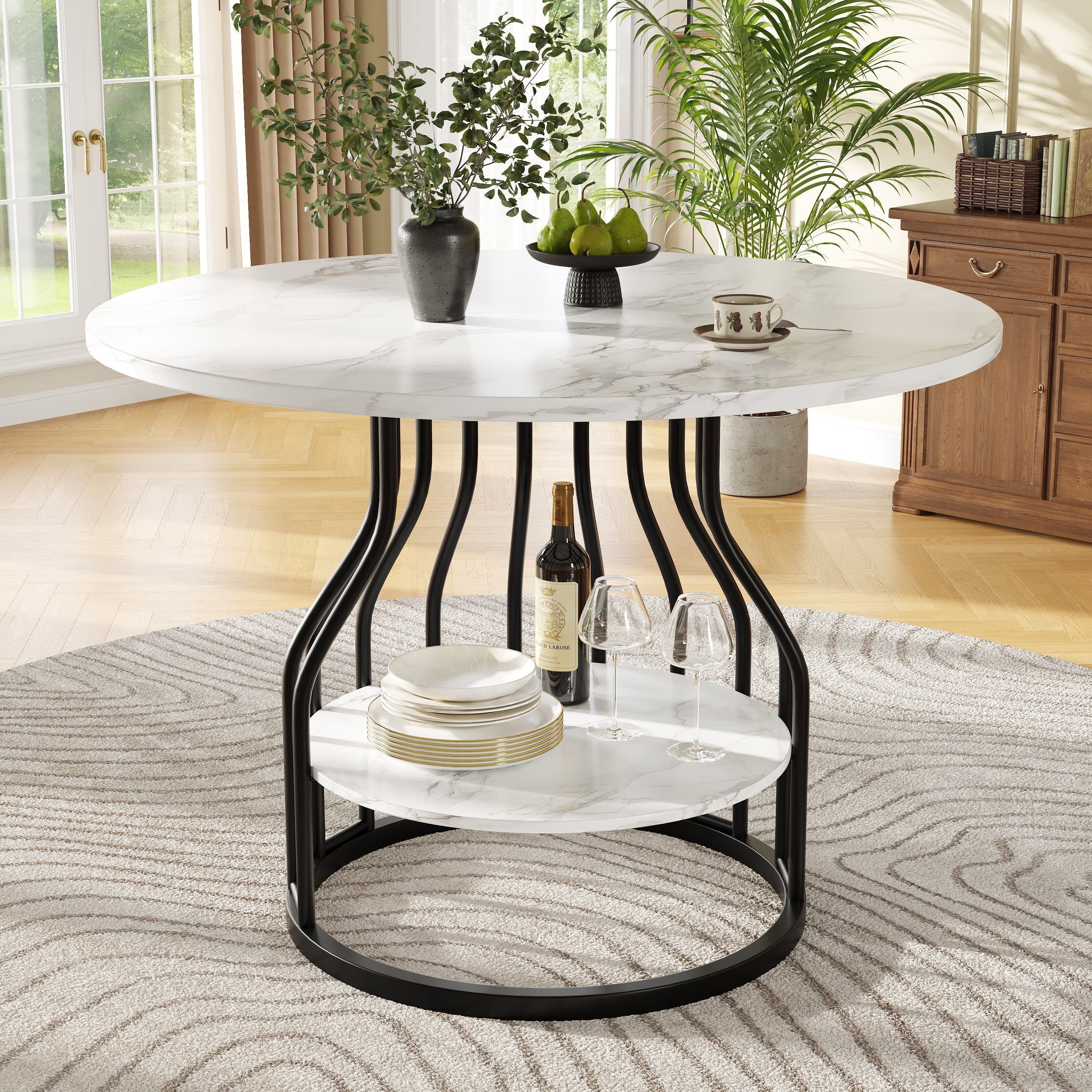 Dining Set 5-Piece Round 80cm Marble Top 4 Chairs - Grey Velvet - Image 3