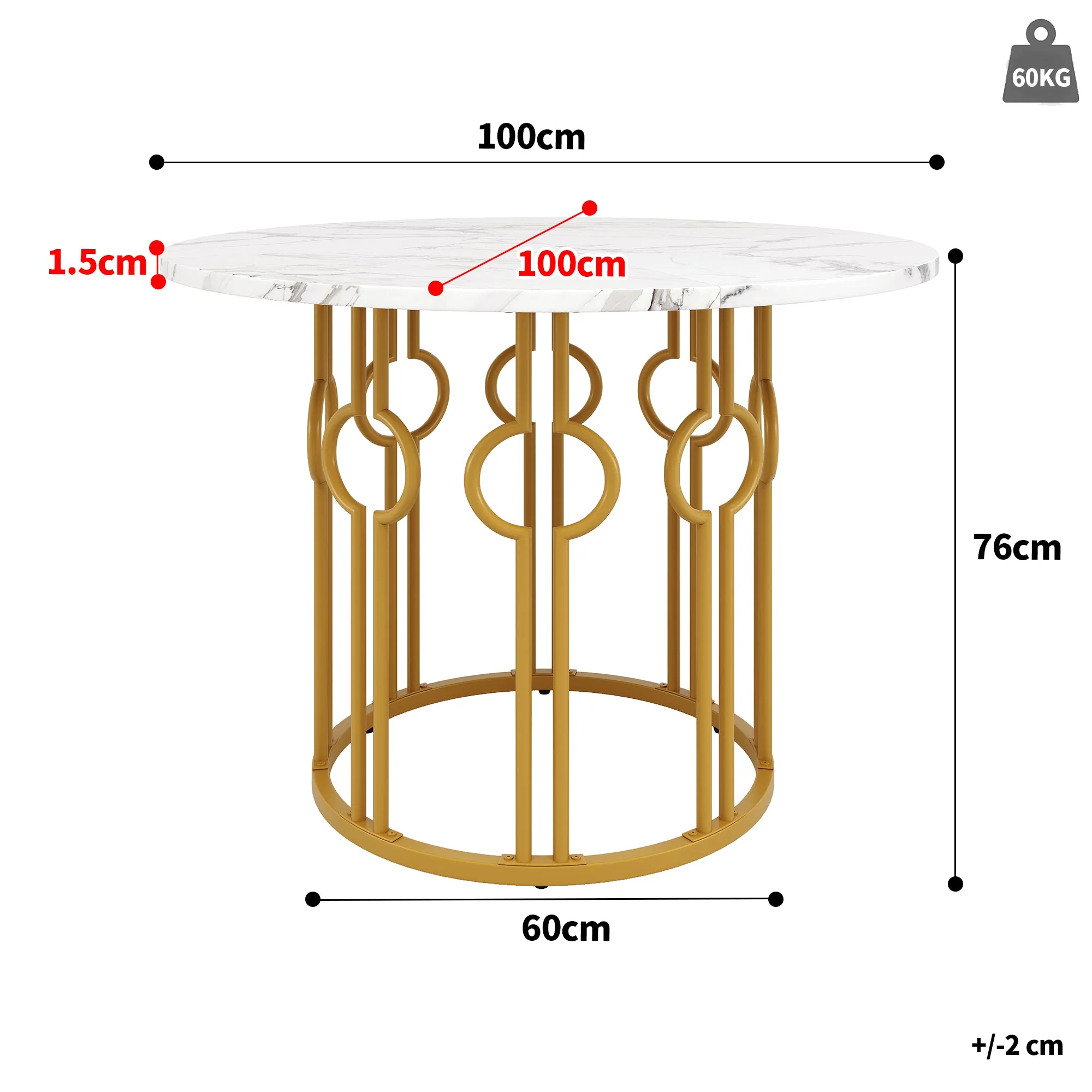 Dining Set 5-Piece Round Table 100cm, 4 Chairs, Gold Metal Legs, White MDF Top | Dark Grey Velvet - Image 5