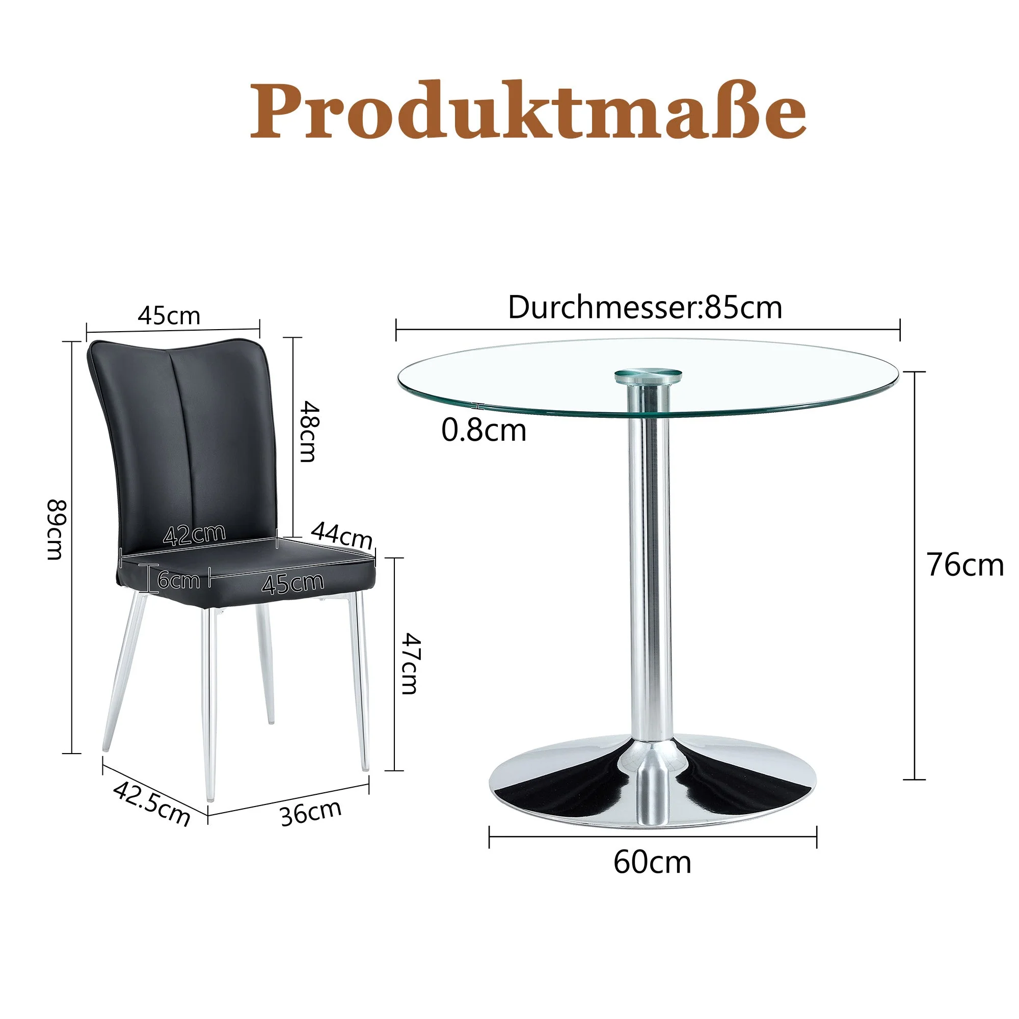 Dining Set Modern Minimalist 85cm Tempered Glass Table 2 PU Chairs - Black - Image 4