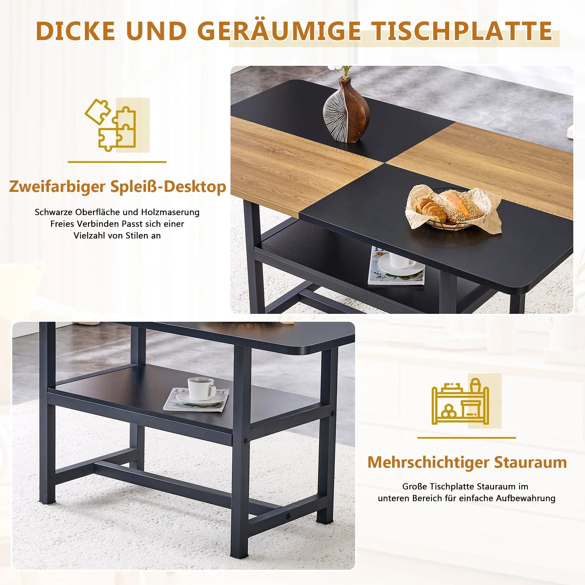 Dining Set Rectangular Table Storage Shelf 4 Armchairs 160x90cm - Brown Tech Fabric - Image 8