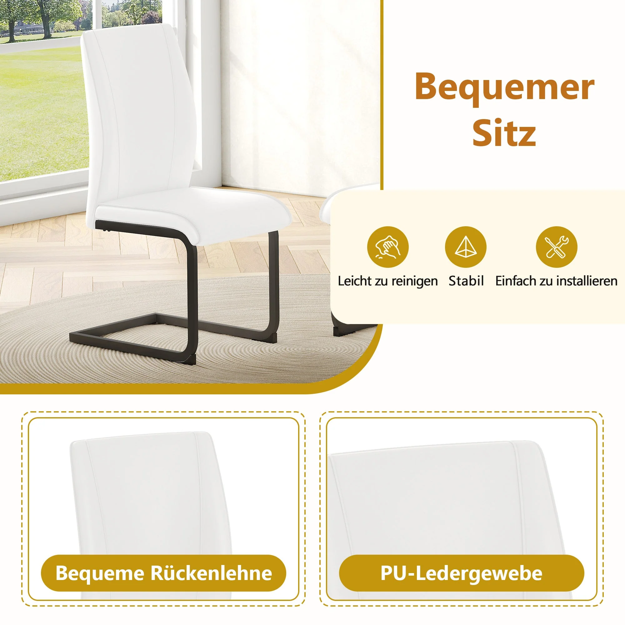Dining Set - Rectangular Table Storage Shelf 6 Armchairs 160x90cm - White Faux Leather - Image 9
