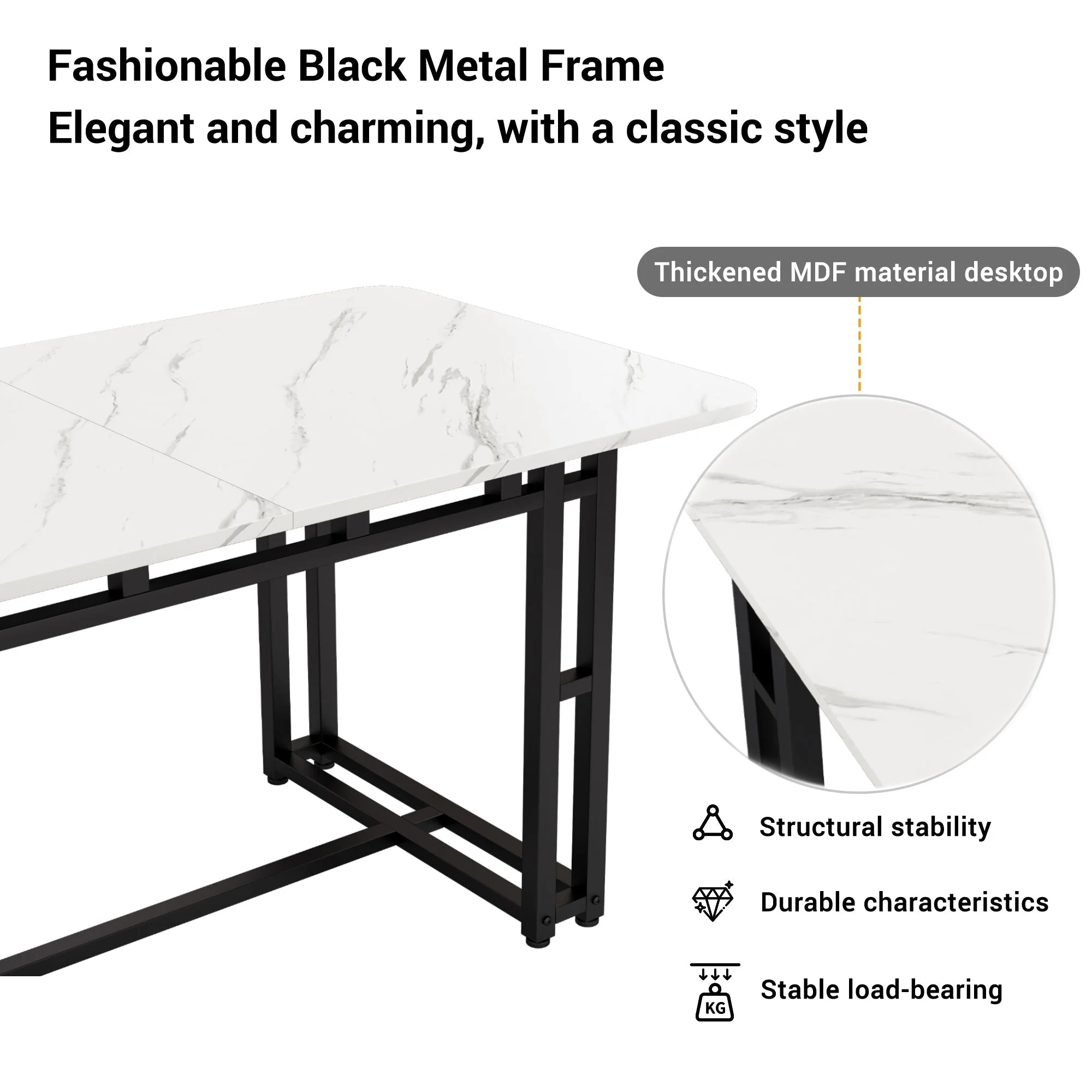 Dining Table 120x70cm Lightweight Luxury Rectangular Metal Frame Black - Image 10