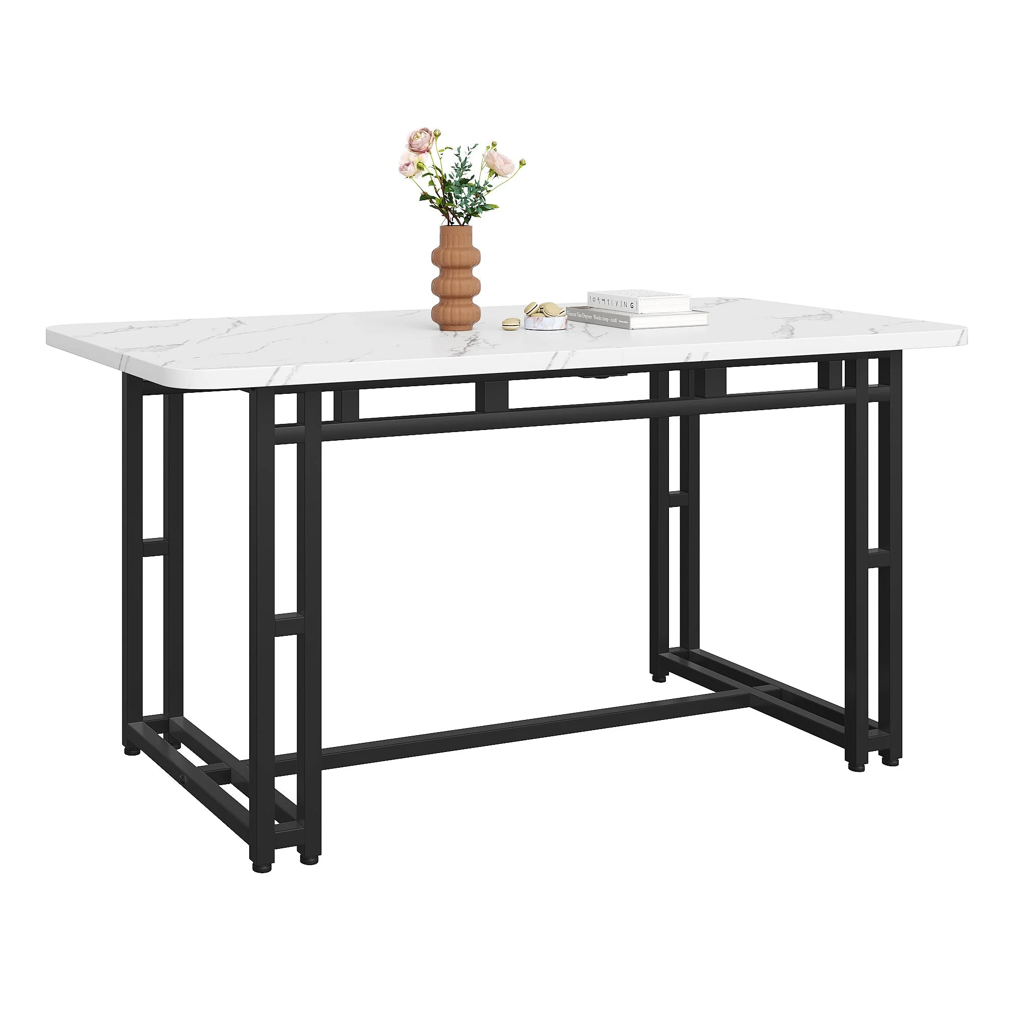 Dining Table 120x70cm Lightweight Luxury Rectangular Metal Frame Black - Image 4