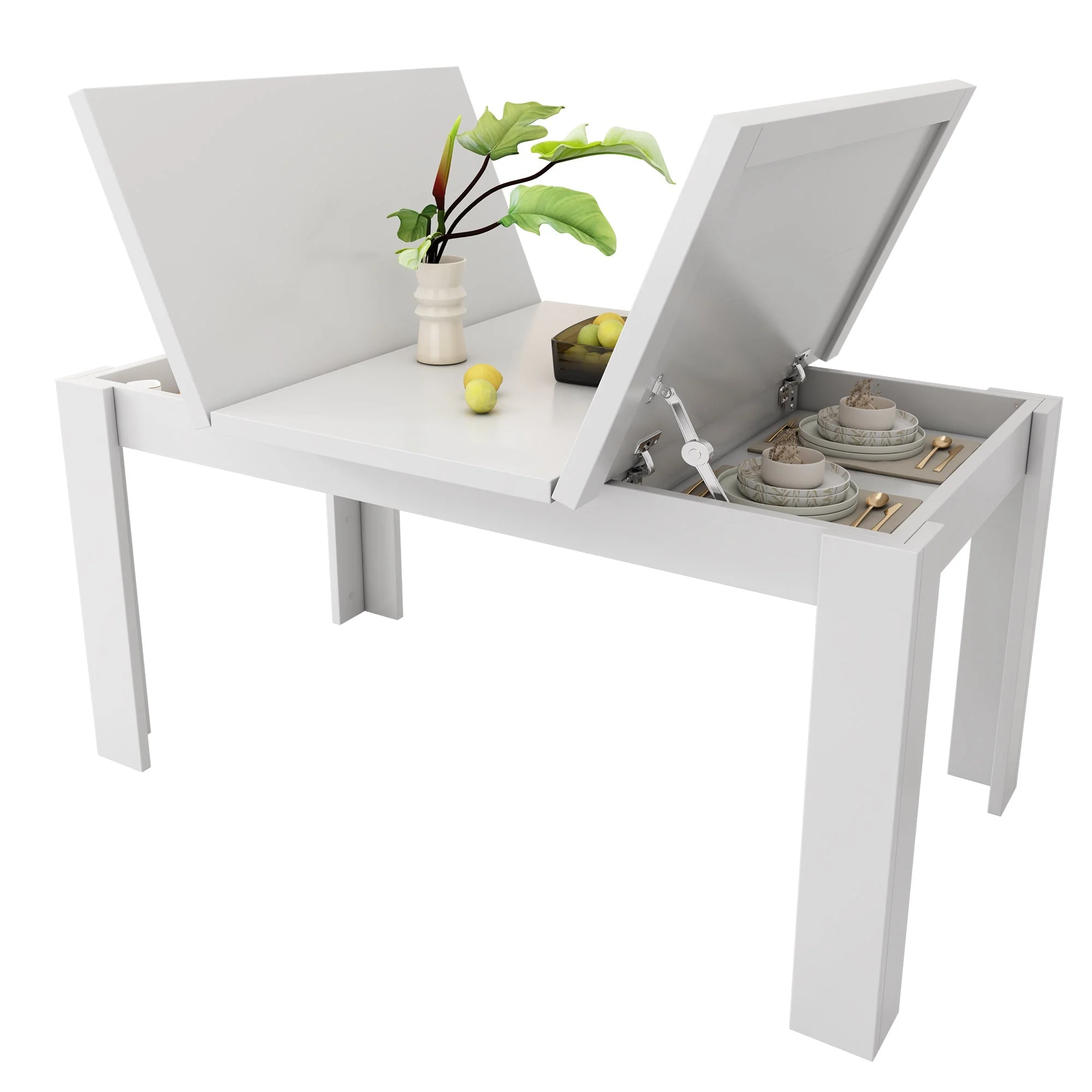 Dining Table 120x70cm Rectangular Storage Space-Saving - White - Image 7