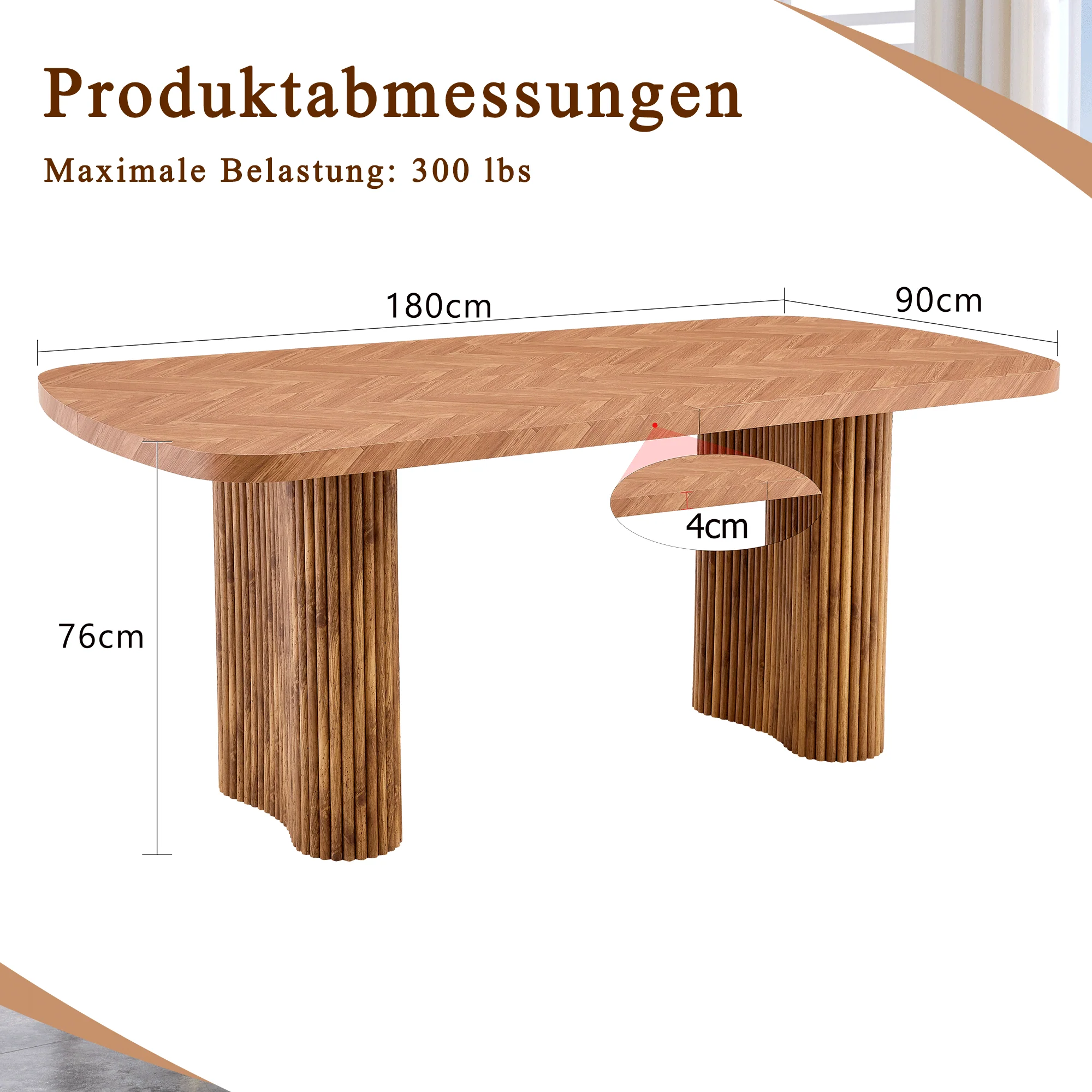 Dining Table 180x90cm Arched Pedestal Support - Walnut Wood Tone - Image 4